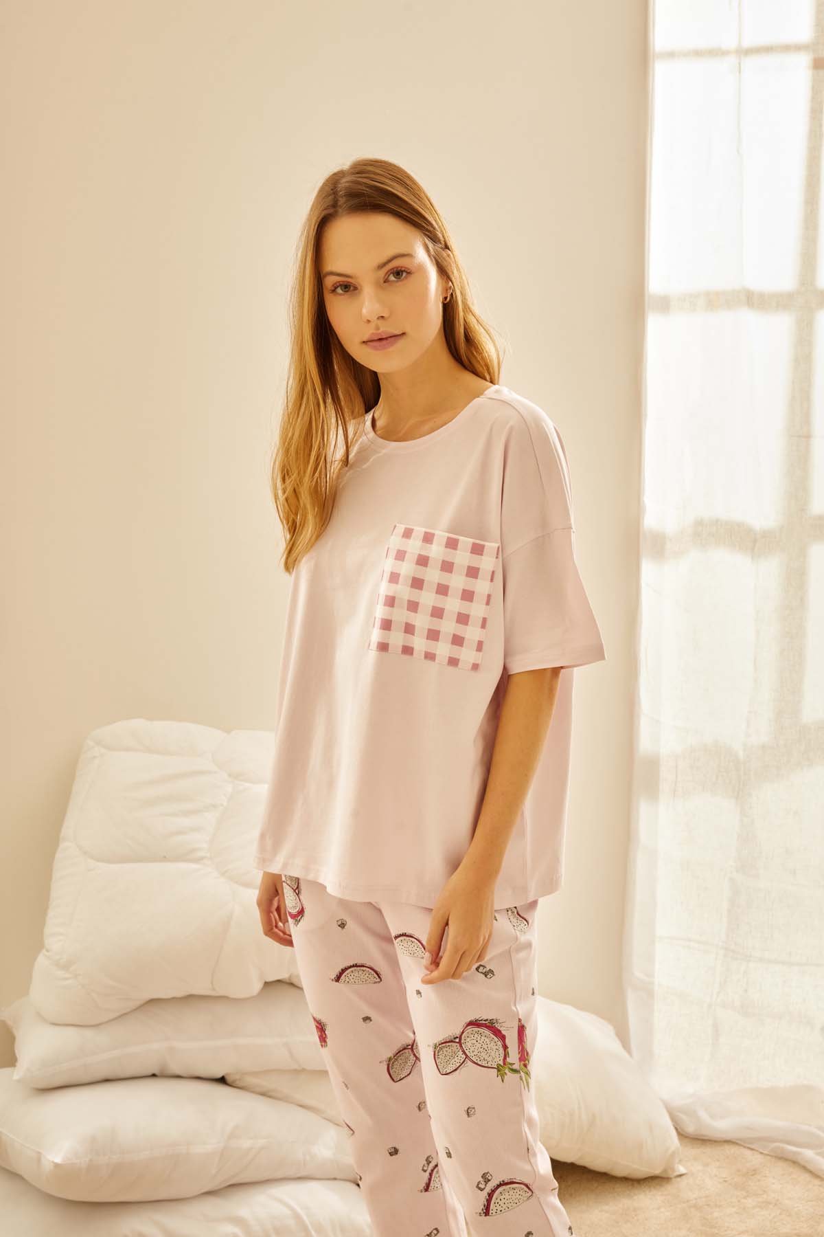Kadın Pamuklu Cep Detaylı Pijama Üstü