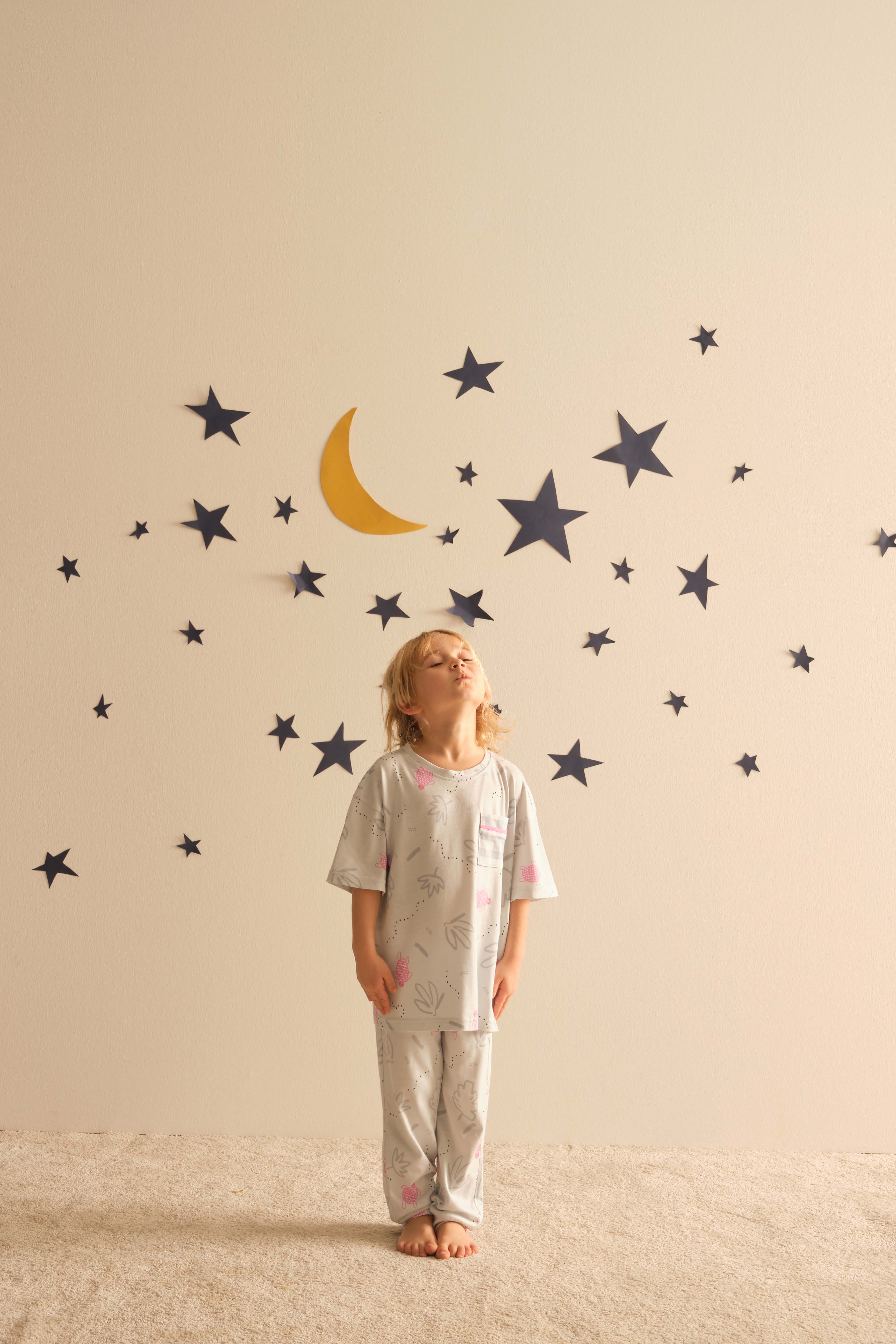 Kız Çocuk Pamuklu Kısa Kollu Alt Uzun Pijama Takımı