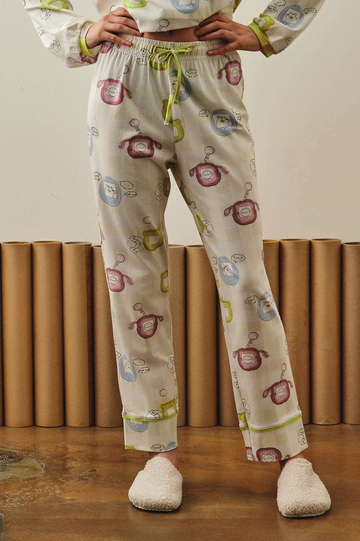 Kadın Pamuklu Paçası Kıvırma Detaylı Pijama Altı