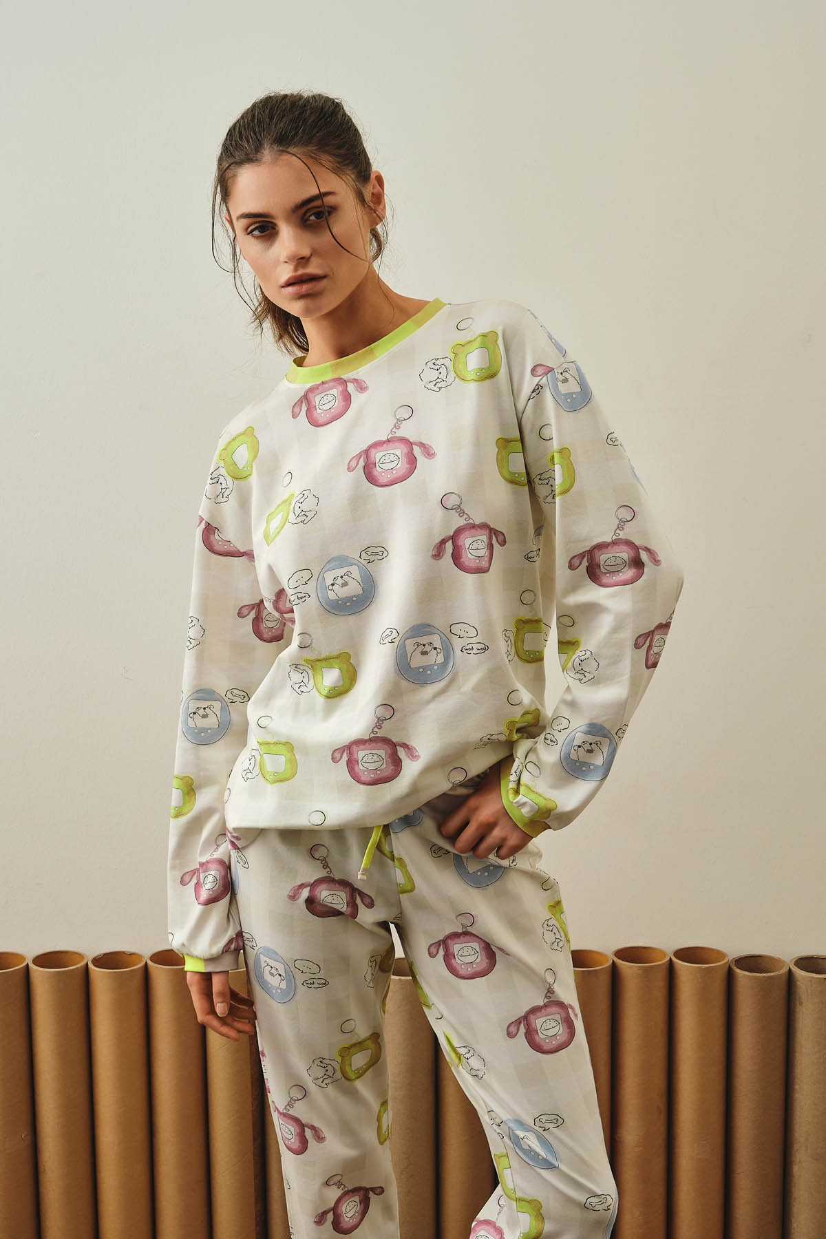 Kadın Pamuklu Uzun Kollu Pijama Üstü