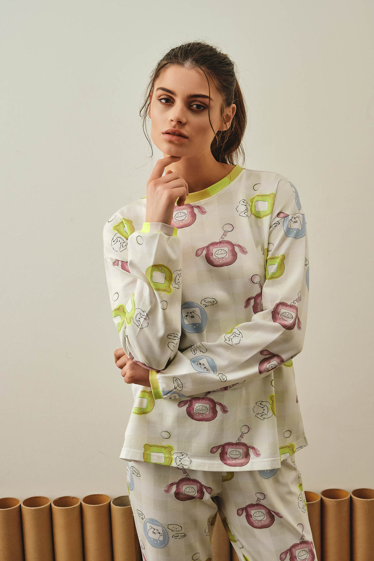 Kadın Pamuklu Uzun Kollu Pijama Üstü