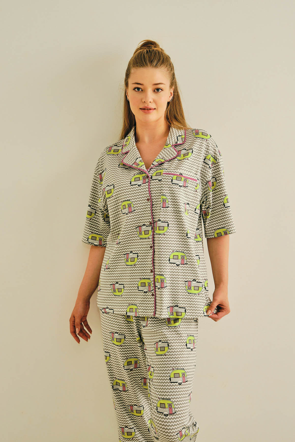 Kadın Büyük Beden Gömlek Pijama Üstü