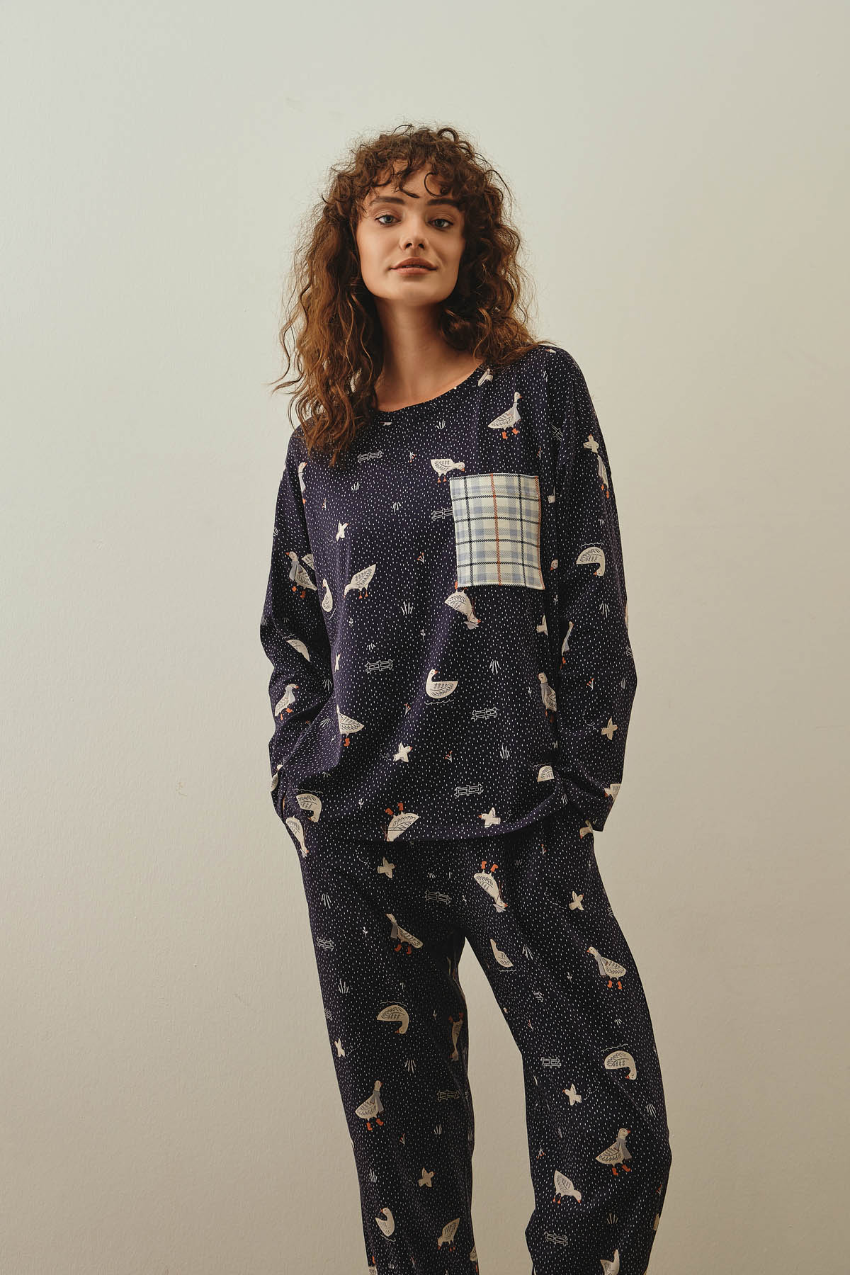 Kadın Pamuklu Uzun Kollu Pijama Üstü