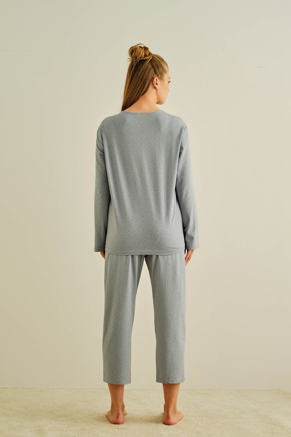 Kadın Büyük Beden Pamuklu Uzun Pijama Takımı