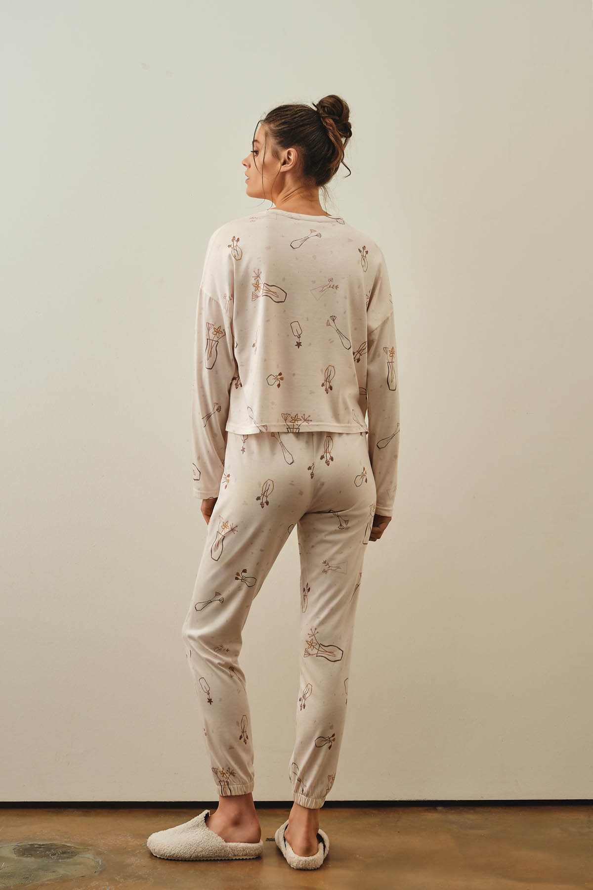 Kadın Modal Karışımlı Pamuklu Uzun Pijama Takımı