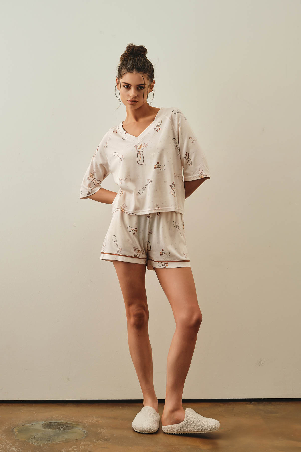 Kadın Modal Karışımlı Pamuklu Kısa Kollu Şortlu Pijama Takımı