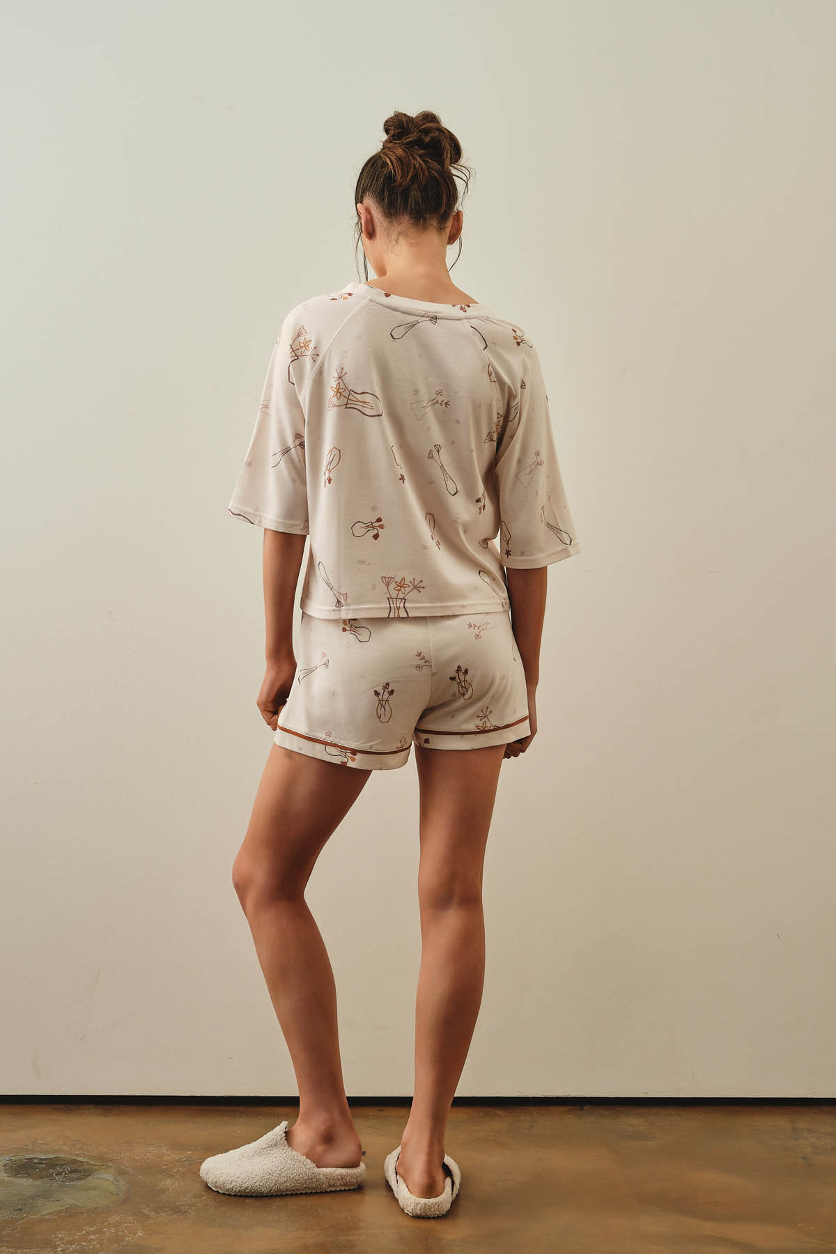 Kadın Modal Karışımlı Pamuklu Kısa Kollu Şortlu Pijama Takımı