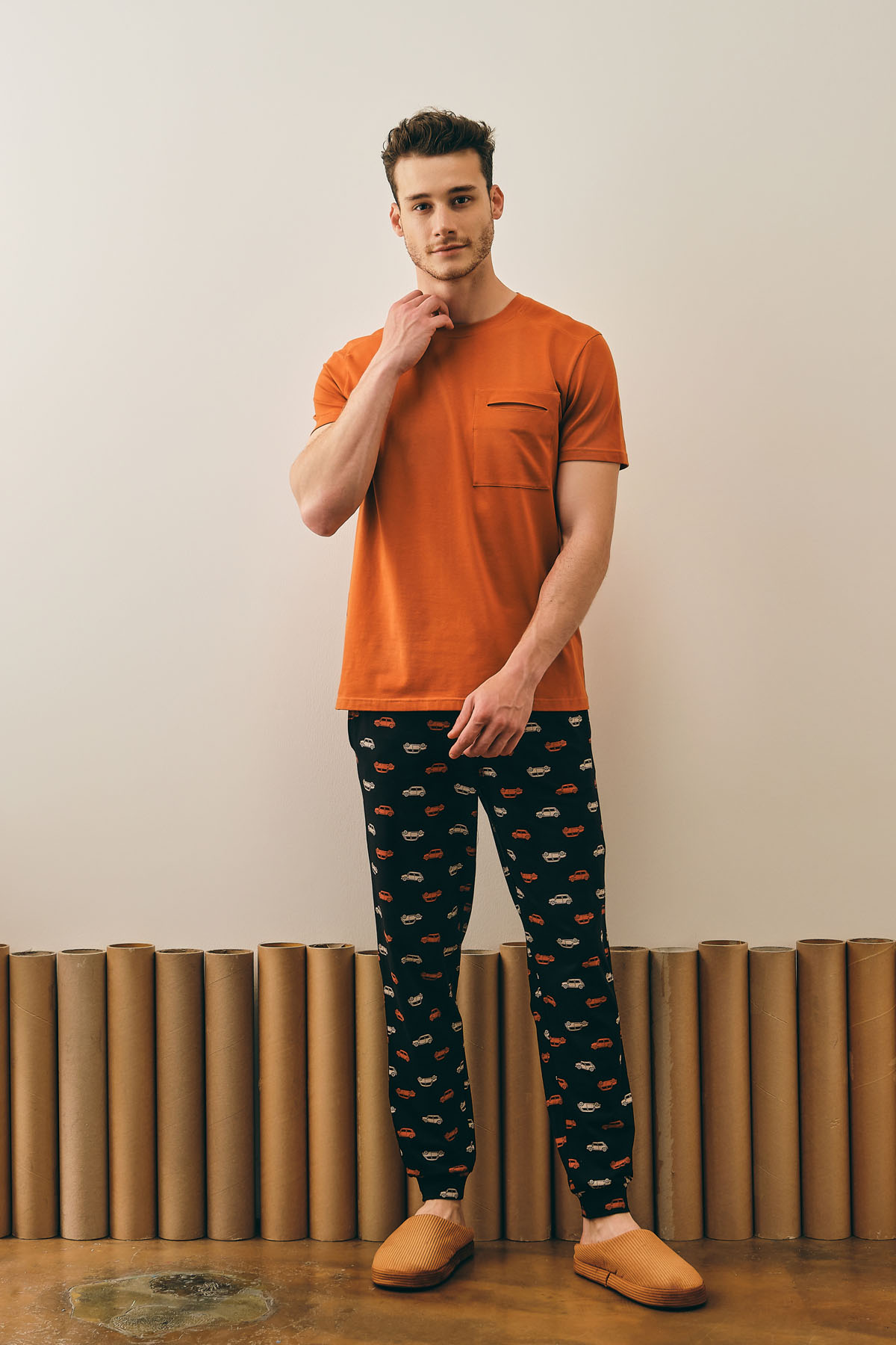 Erkek Pamuklu Kısa Kollu Uzun Pijama Takımı