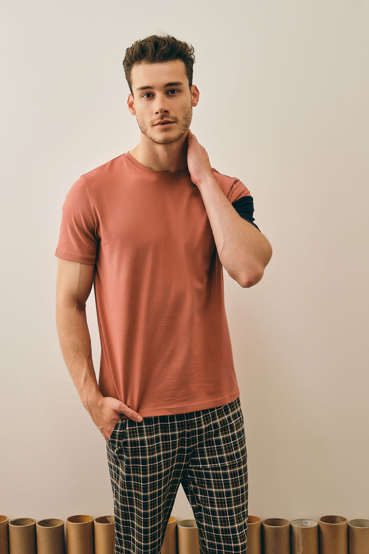 Erkek Pamuklu Kısa Kollu Pijama Üstü