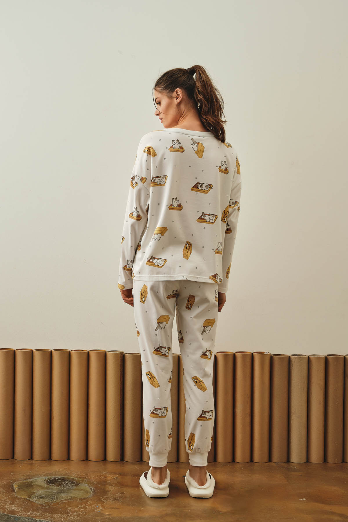 Kadın Pamuklu Uzun Kollu Pijama Üstü
