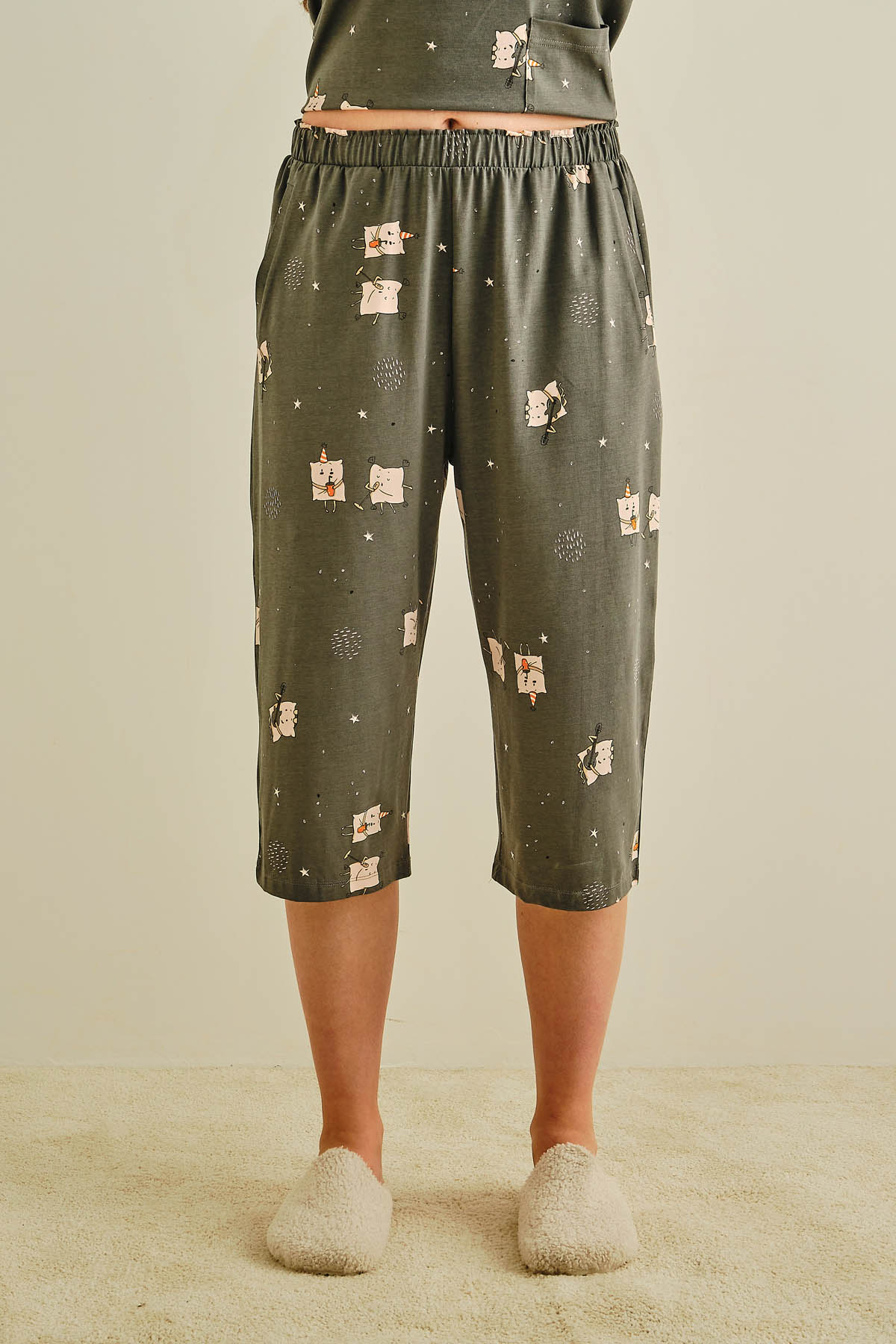 Kadın Büyük Beden Pamuklu Kapri Pijama Altı