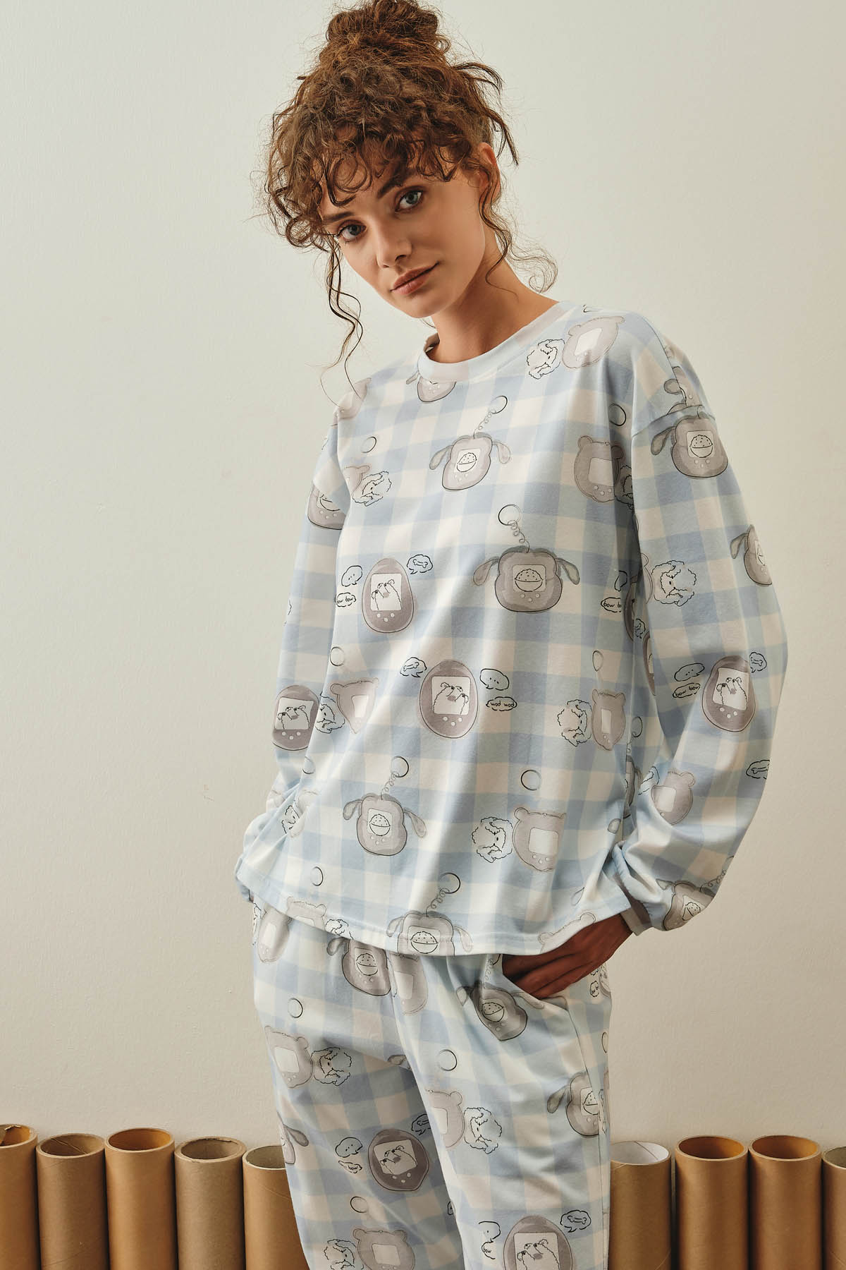 Kadını Pamuklu Uzun Kollu Pijama Üstü
