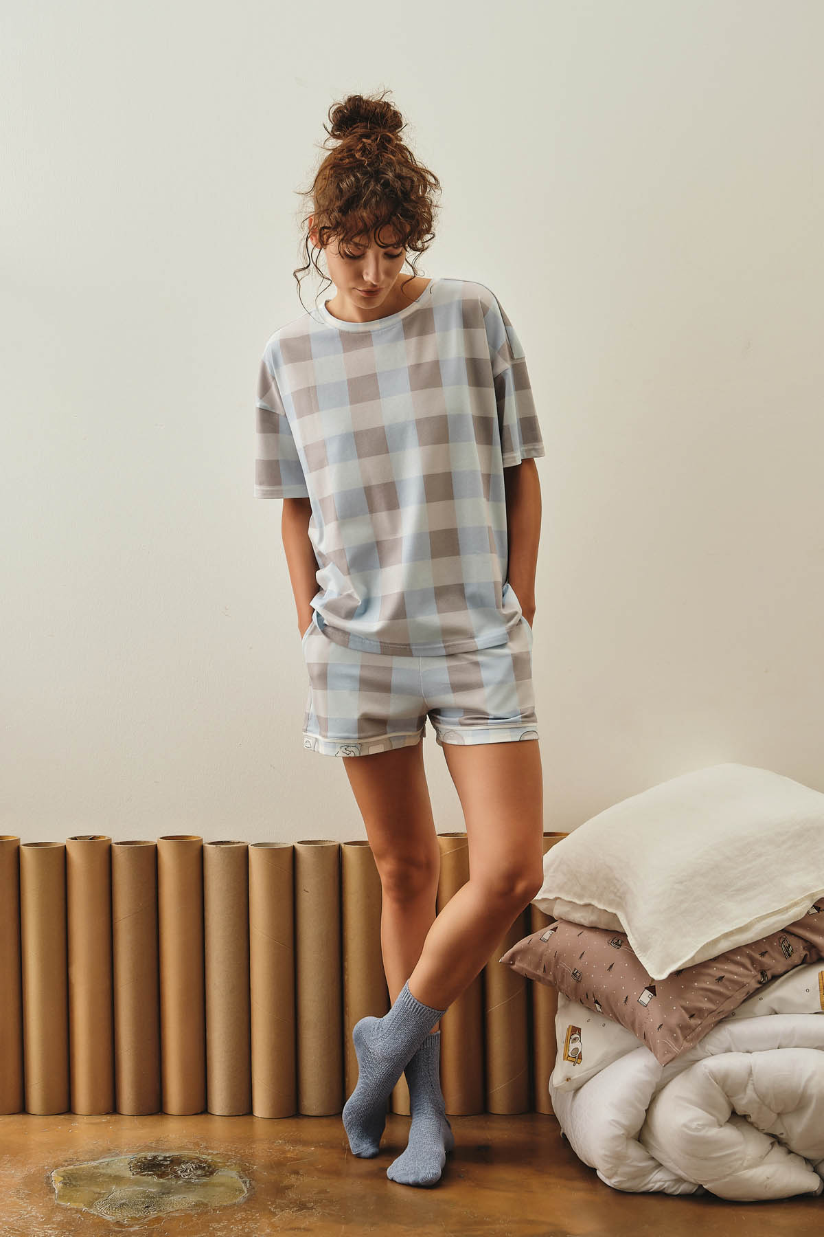 Kadın Pamuklu Kısa Kollu Şortlu Pijama Takımı