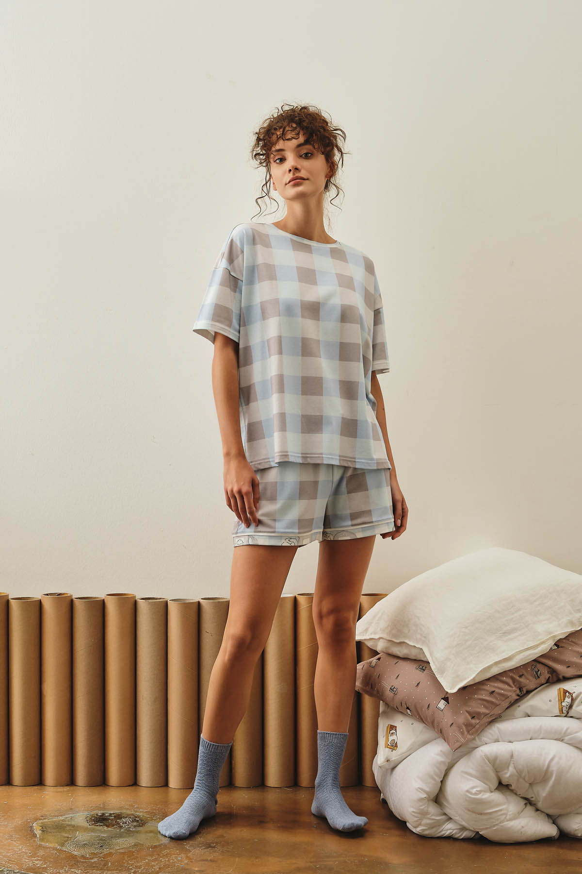 Kadın Pamuklu Kısa Kollu Şortlu Pijama Takımı