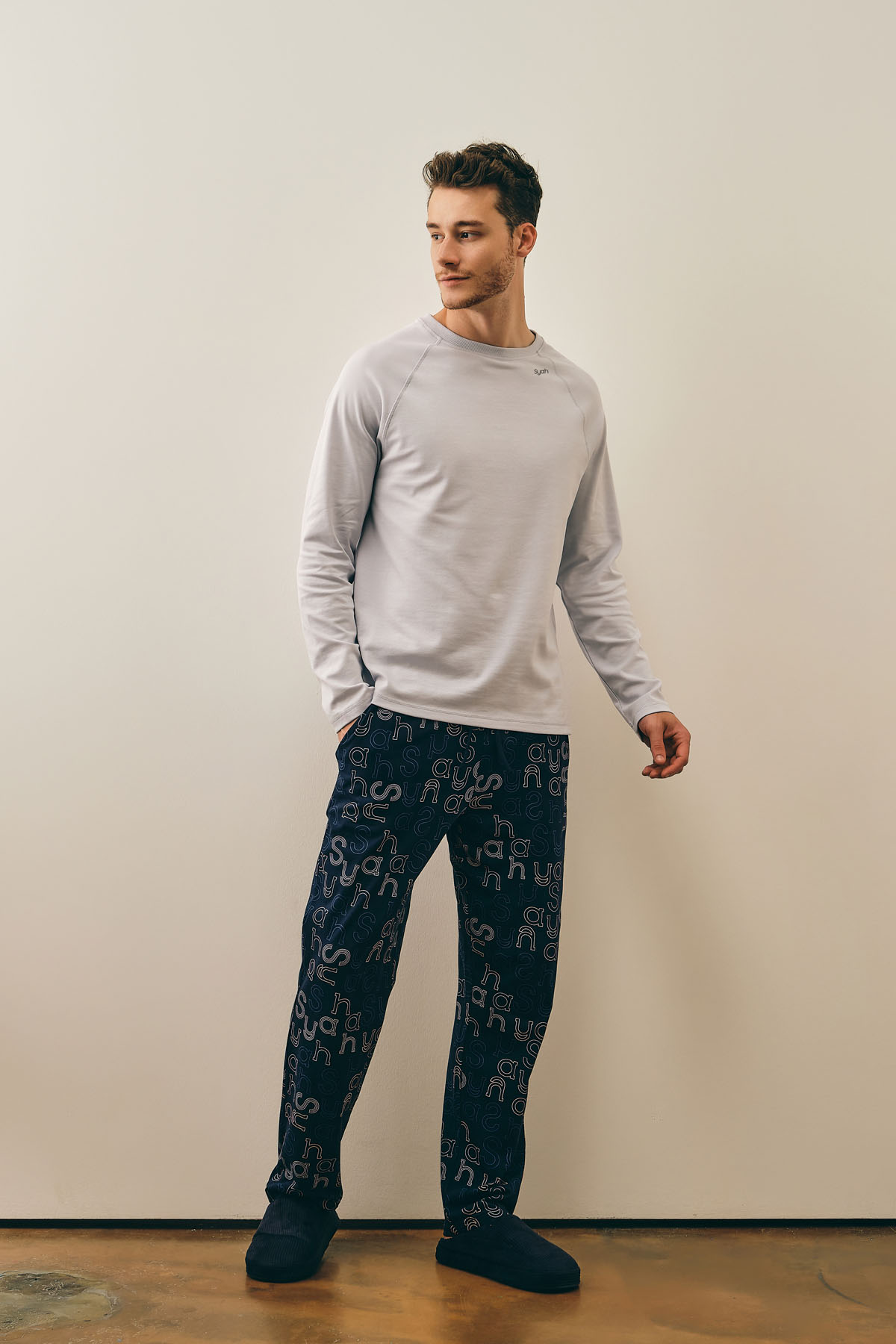 Erkek Pamuklu Düğmeli Uzun Pijama Takımı