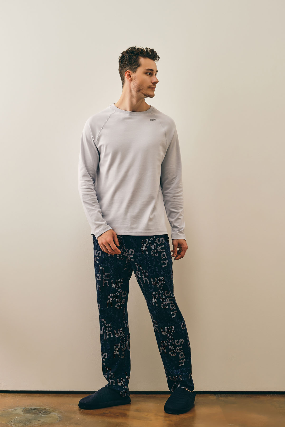 Erkek Pamuklu Düğmeli Uzun Pijama Takımı