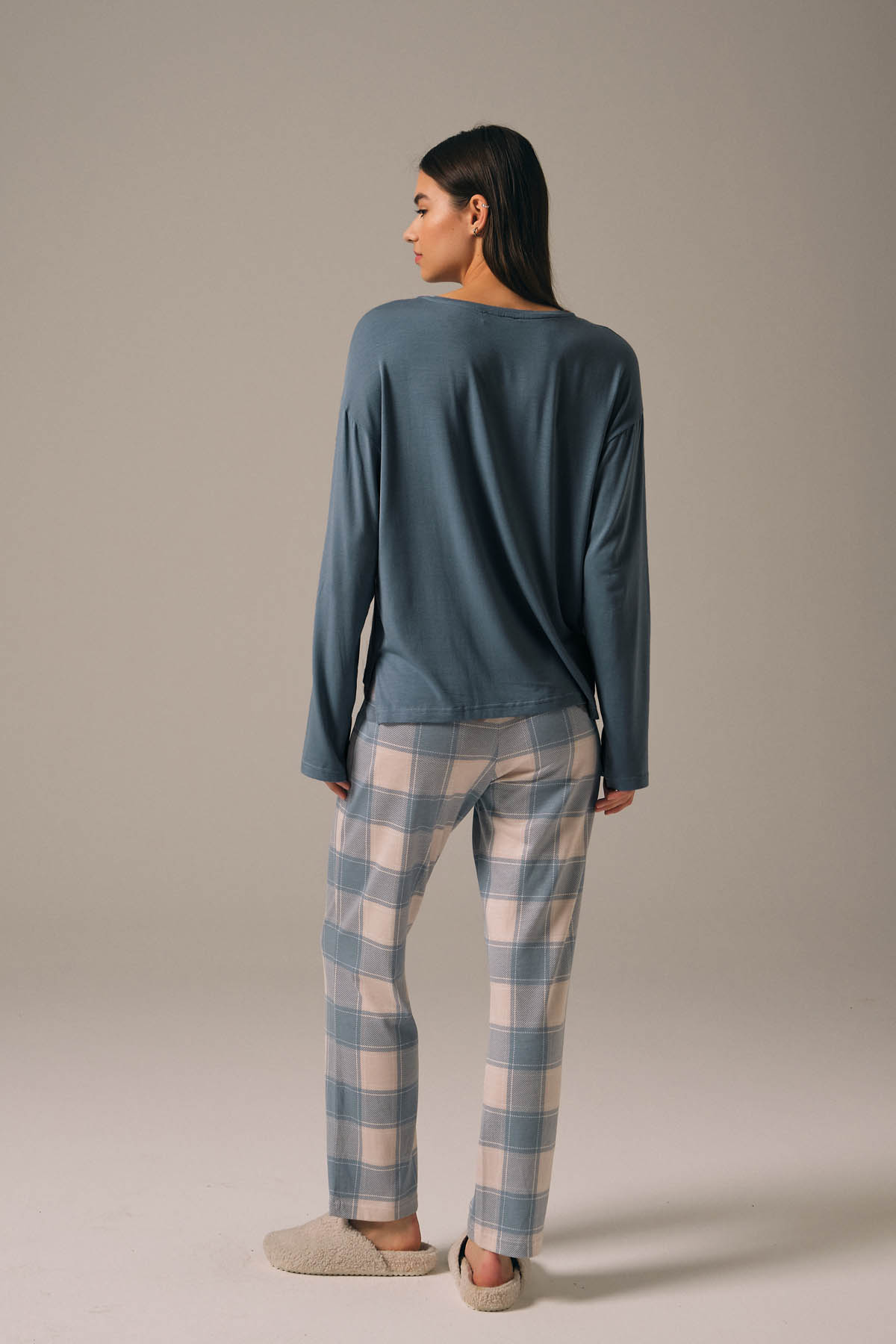 Kadın Modal Karışımlı Pamuklu Uzun Pijama Takımı
