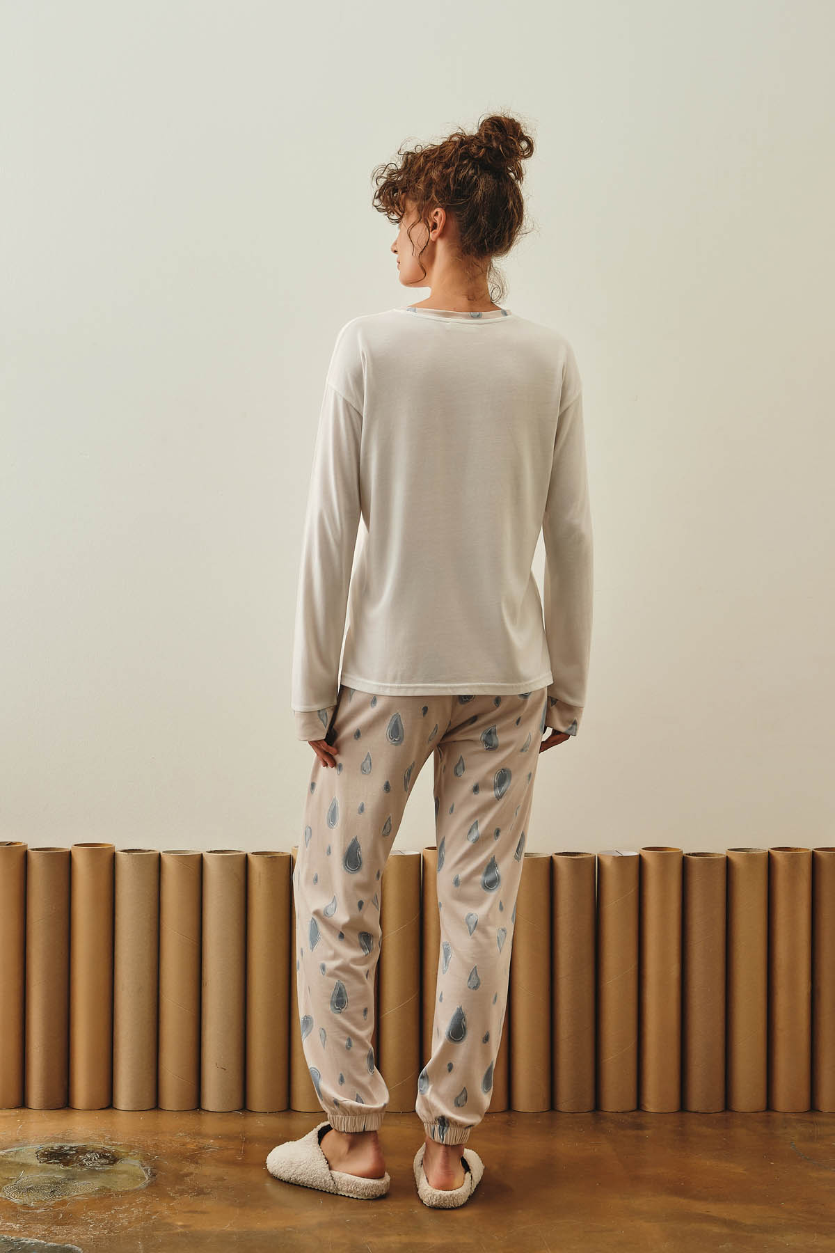 Kadın Pamuklu Belde Bağlama Detaylı Uzun Pijama Altı
