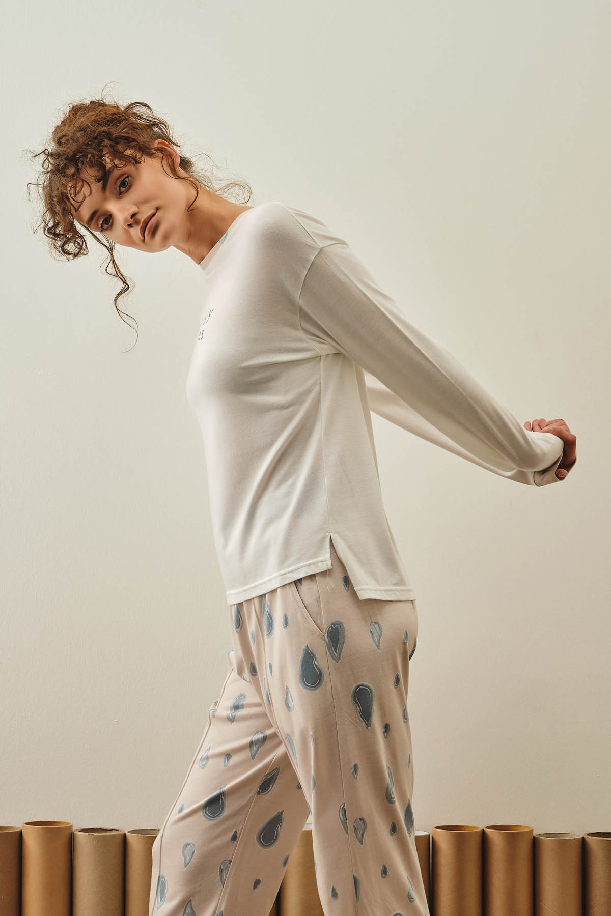 Kadın Pamuklu Uzun Kollu Pijama Üstü
