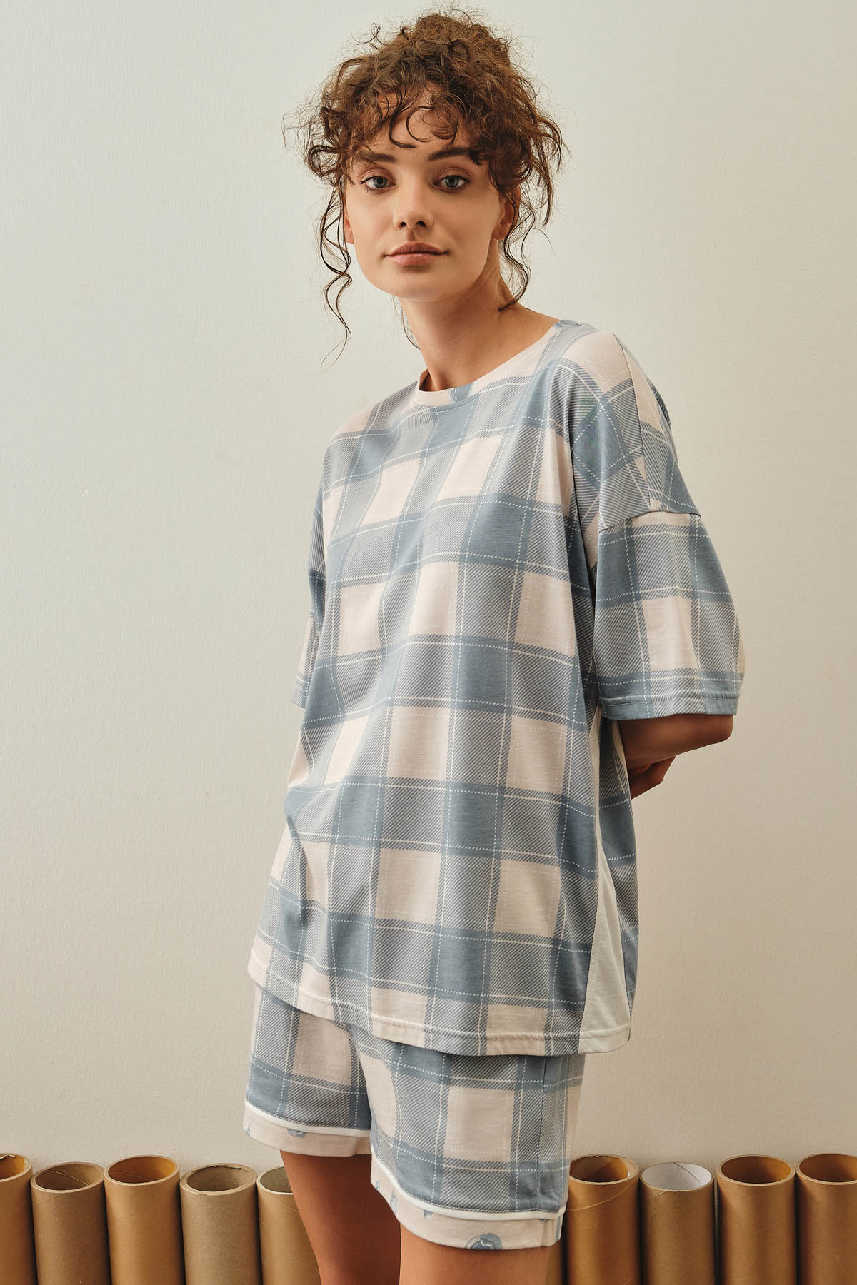 Kadın Modal Karışımlı Pamuklu Kısa Kollu Pijama Üstü