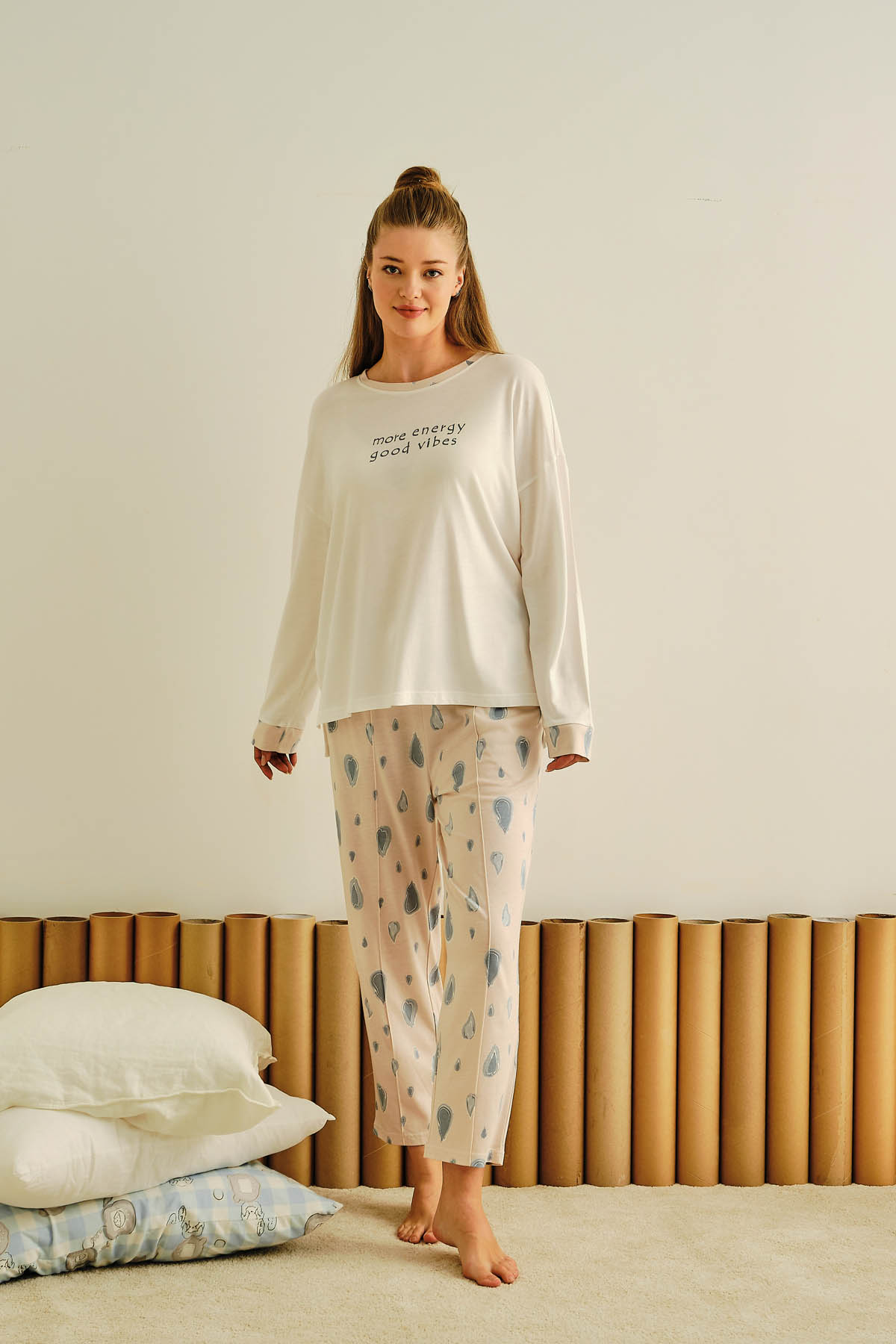 Kadın Büyük Beden Modal  Uzun Pijama Takımı