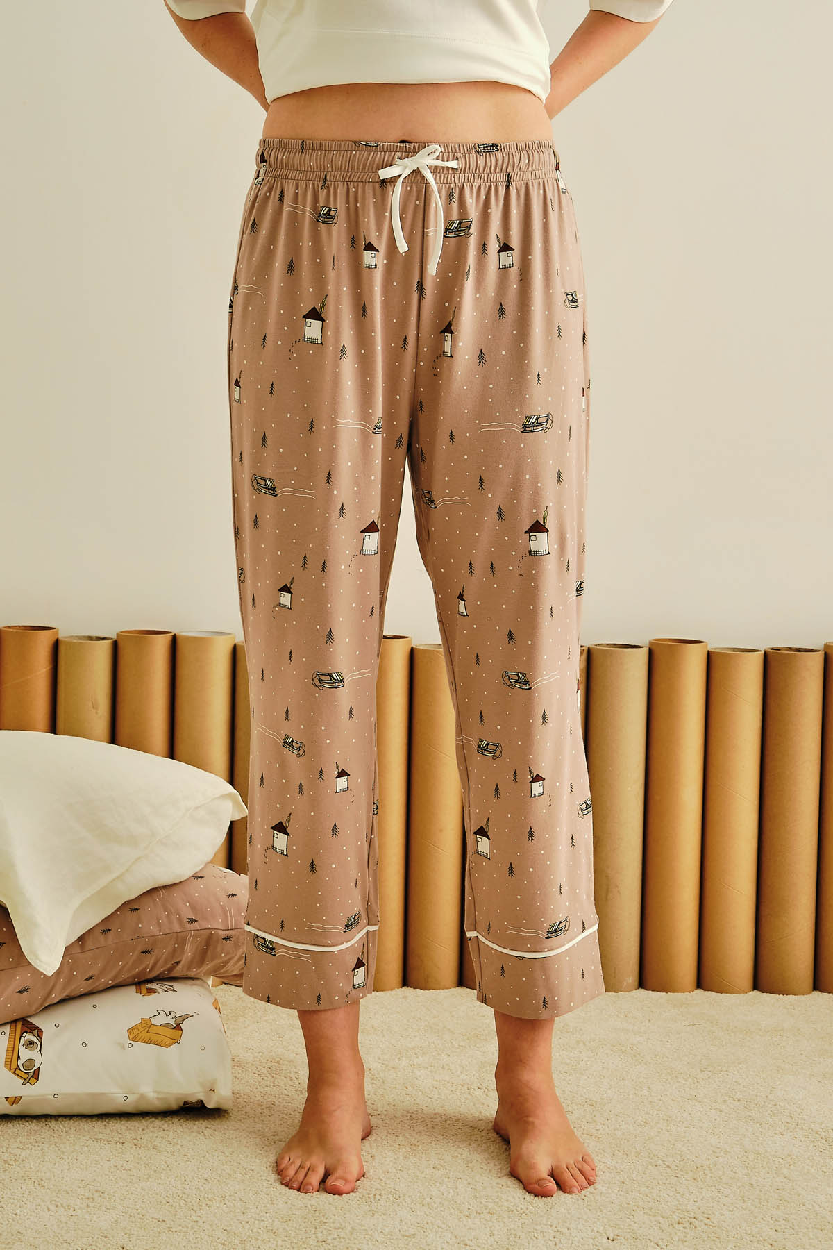 Kadın Büyük Beden Pamuklu Uzun Pijama Altı