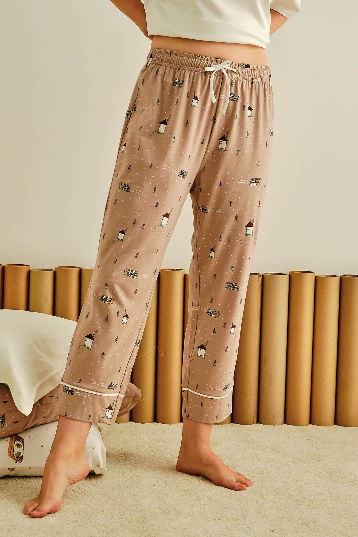 Kadın Büyük Beden Pamuklu Uzun Pijama Altı