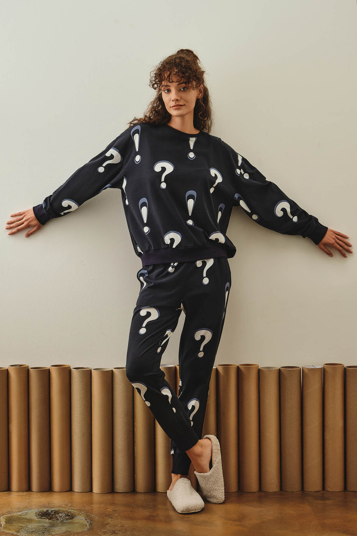 Kadın Pamuklu Uzun Manşetli Pijama Altı