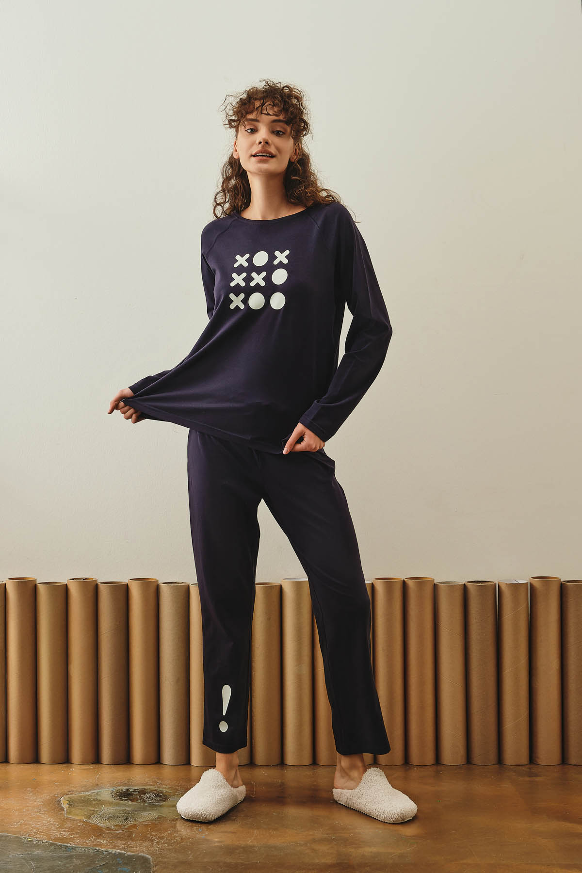 Kadın Pamuklu Uzun Kollu Uzun Midi Pijama Takımı
