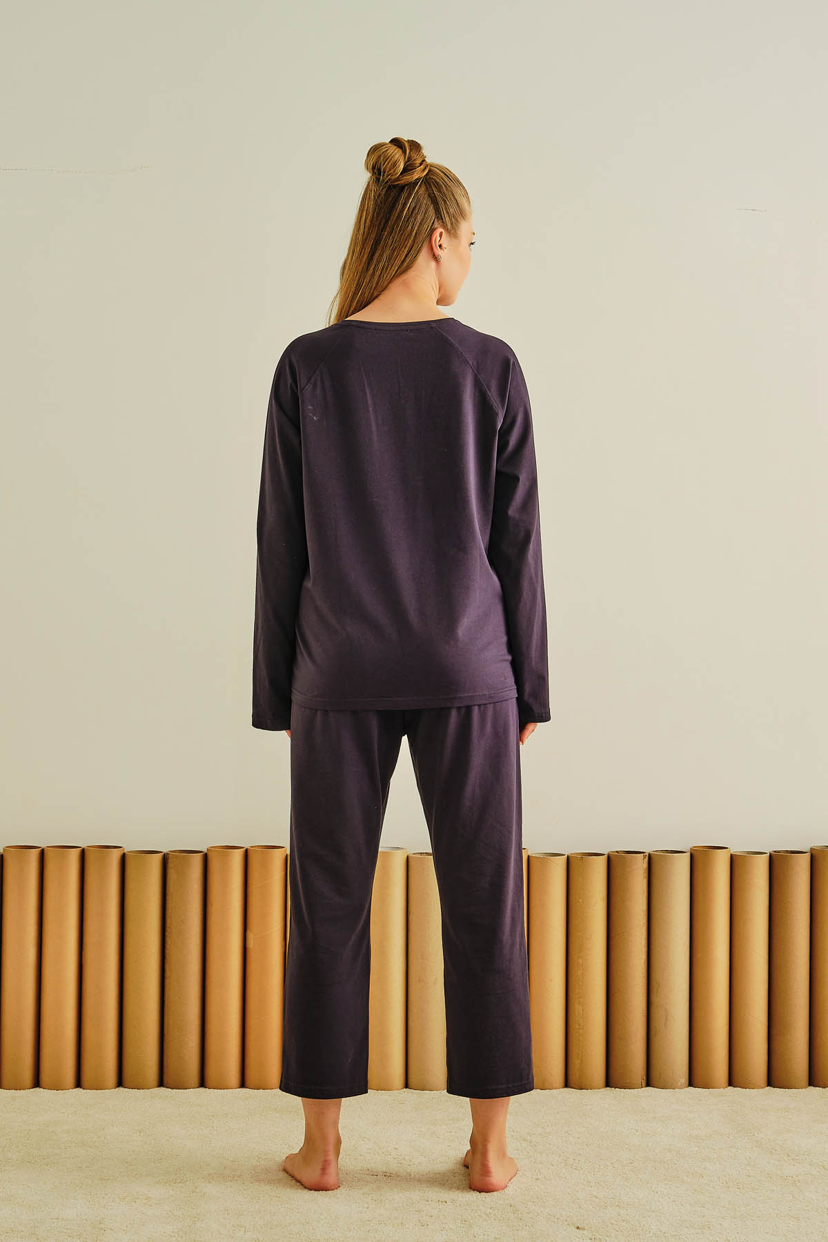 Kadın Büyük Beden Pamuklu Uzun Pijama Takımı