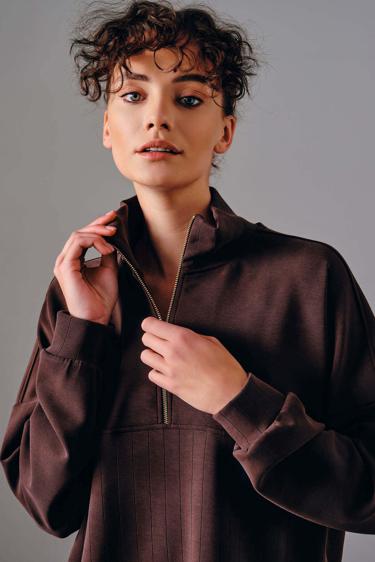 Kadın Soft Touch Yarım Fermuarlı Sweatshirt