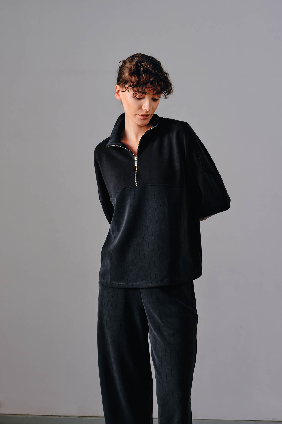 Kadın Soft Touch Yarım Fermuarlı Sweatshirt