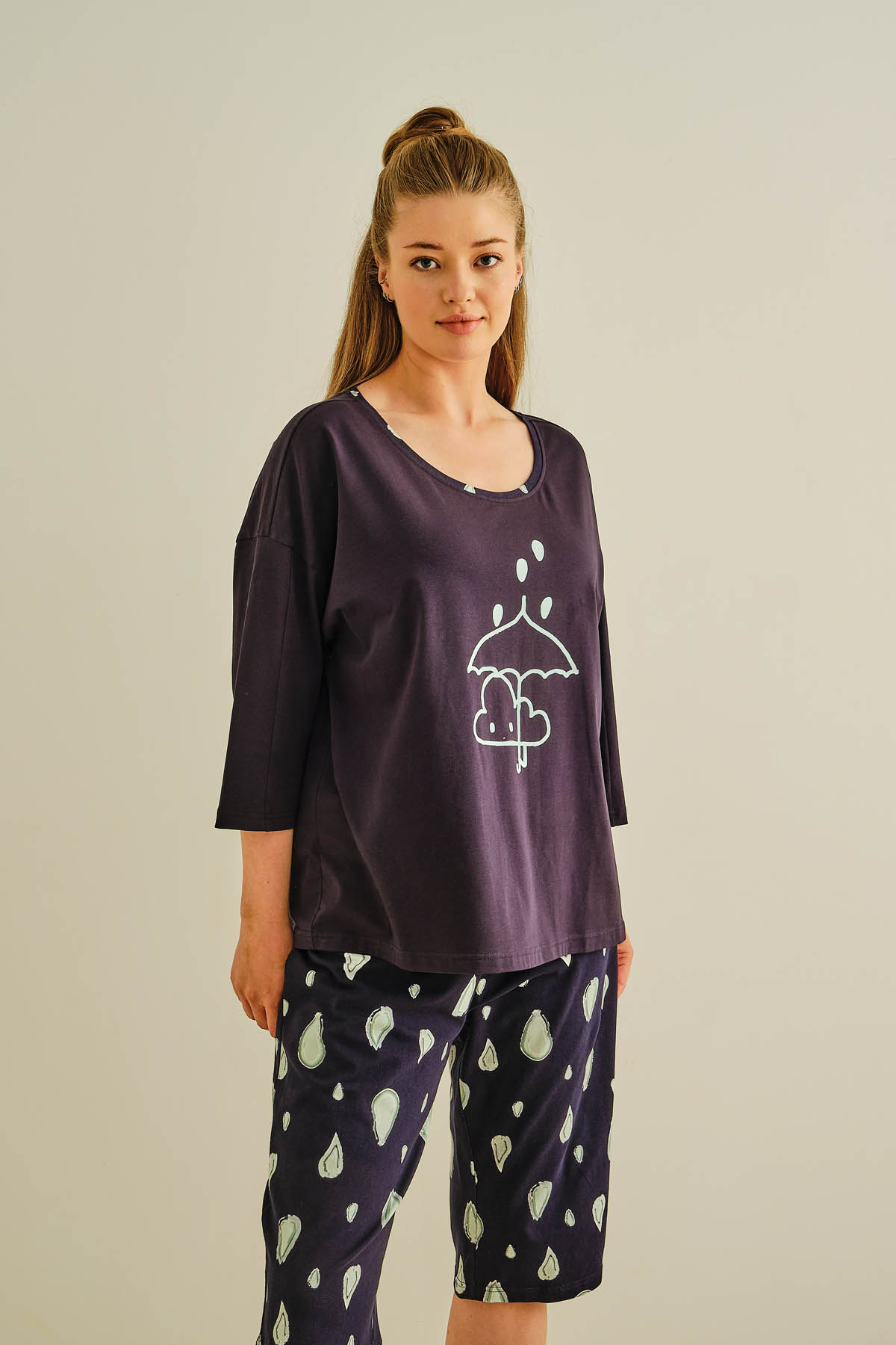 Kadın Büyük Beden Pamuklu Pijama Üstü