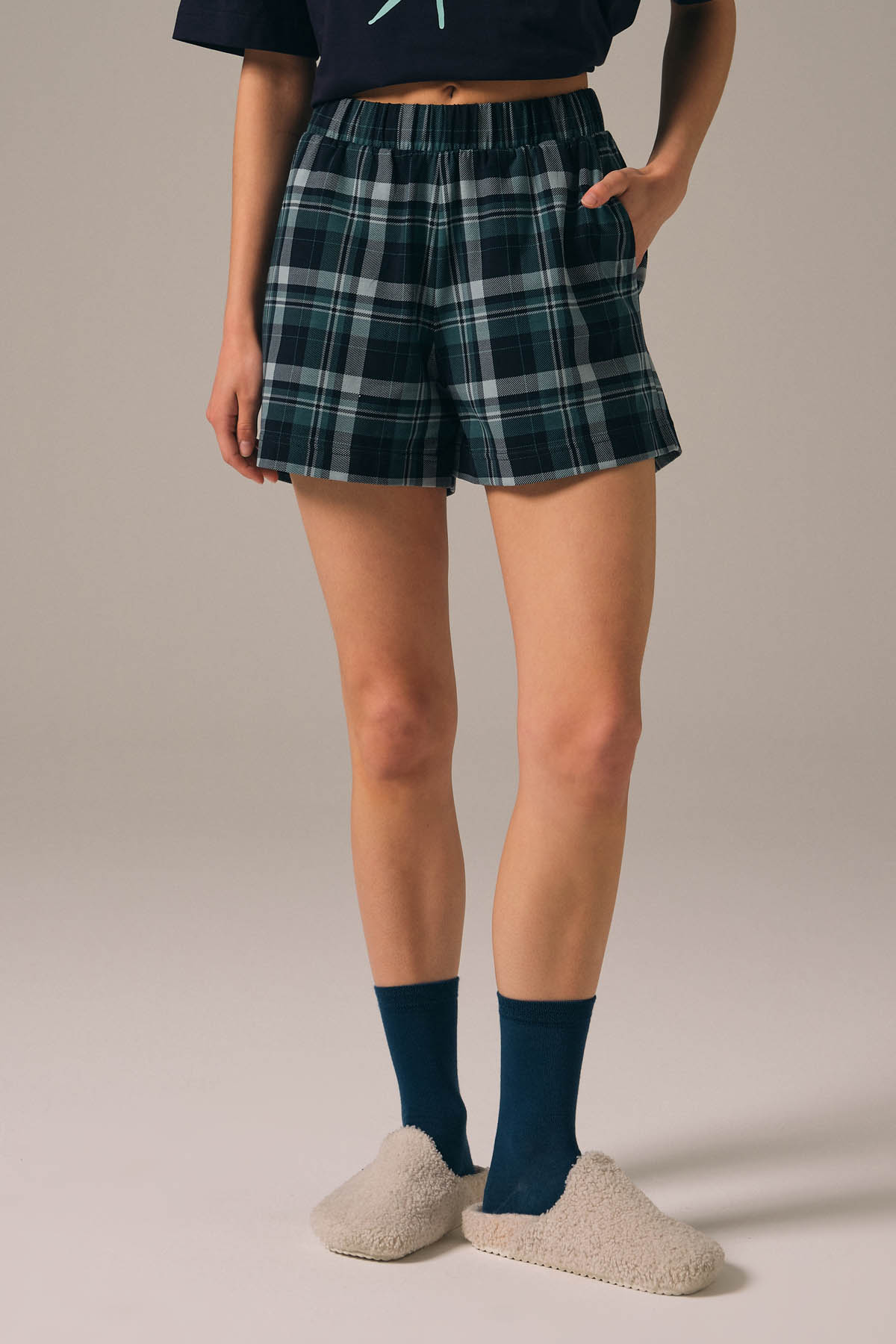 Kadın Pamuklu Cepli Şort Pijama Altı