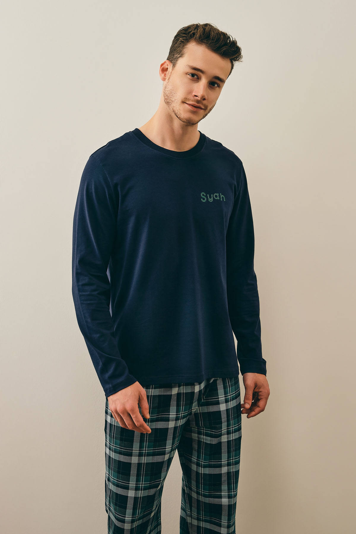 Erkek Pamuklu Uzun Kollu Pijama Üstü