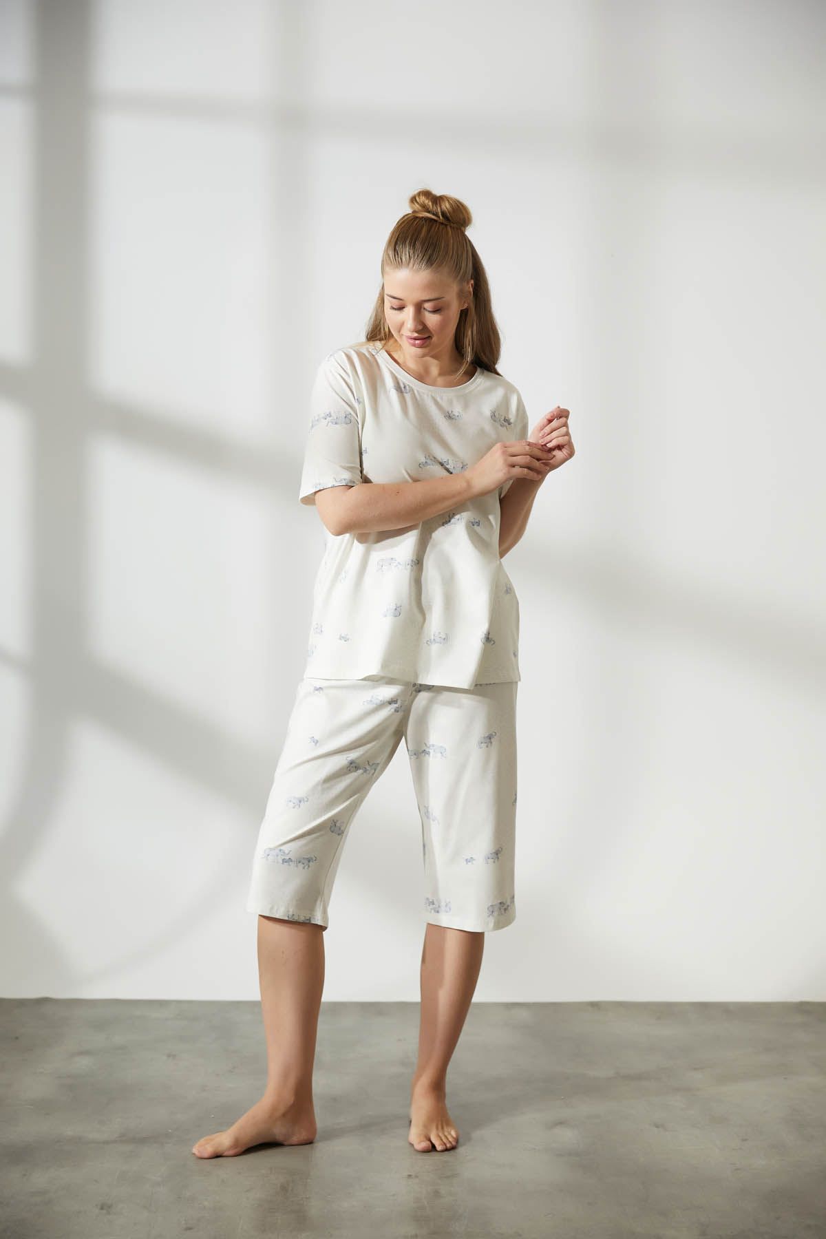 Kadın Plus Size Pamuklu Kapri Pijama Altı