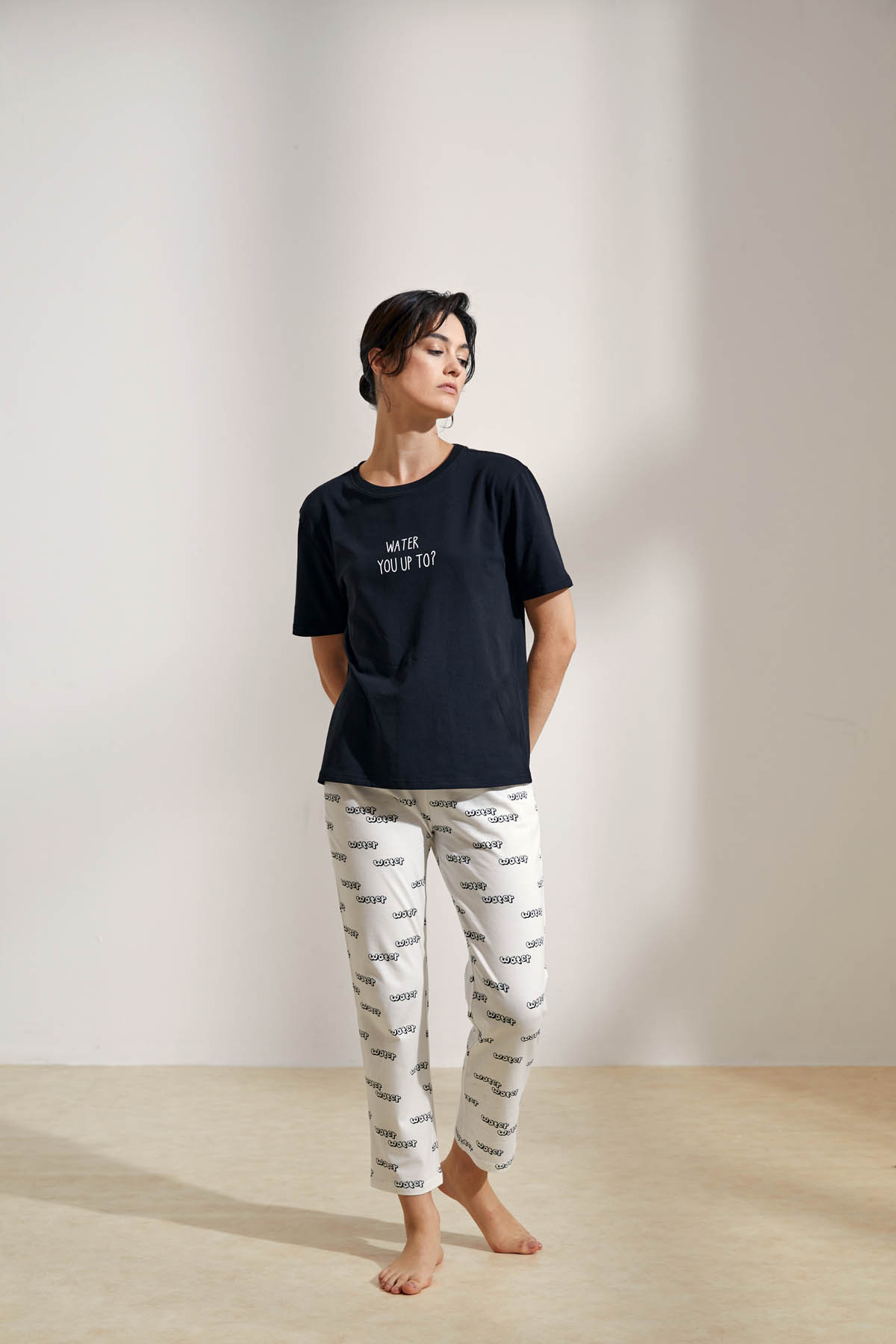 Kadın Pamuklu Kısa Kollu  Pijama Takımı