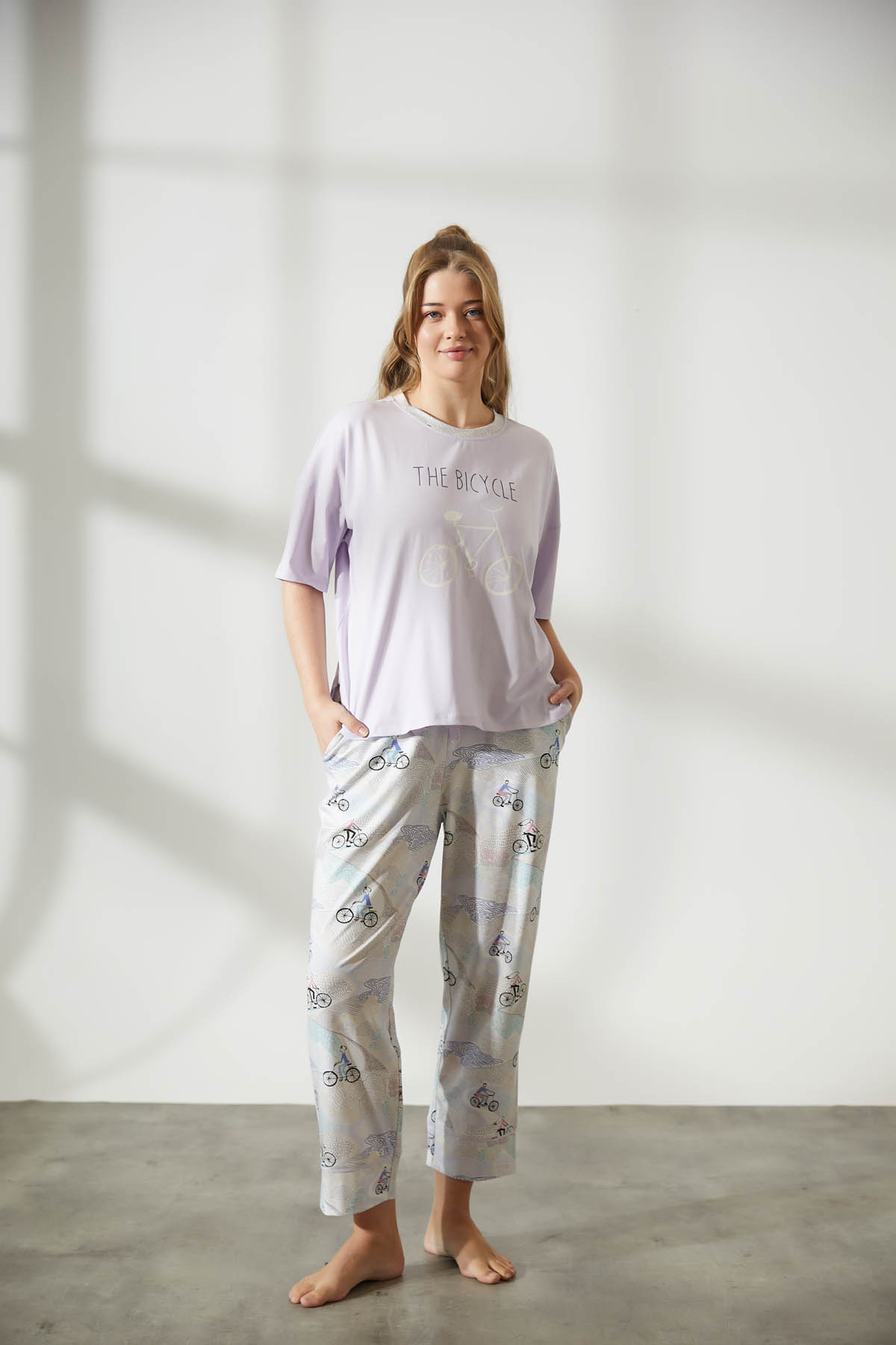 Kadın Plus Size Pamuklu Kısa Kollu Uzun Pijama Takımı