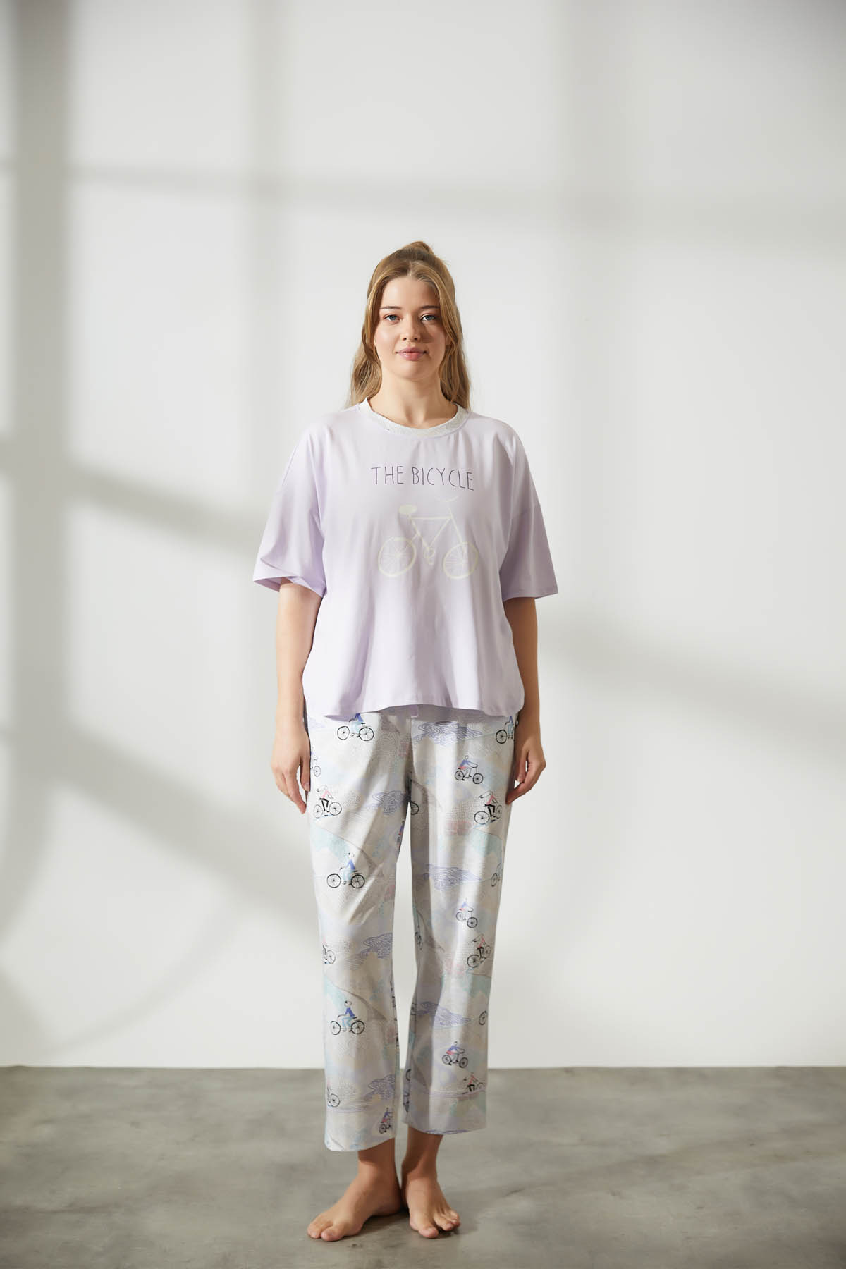 Kadın Plus Size Pamuklu Kısa Kollu Pijama Üstü