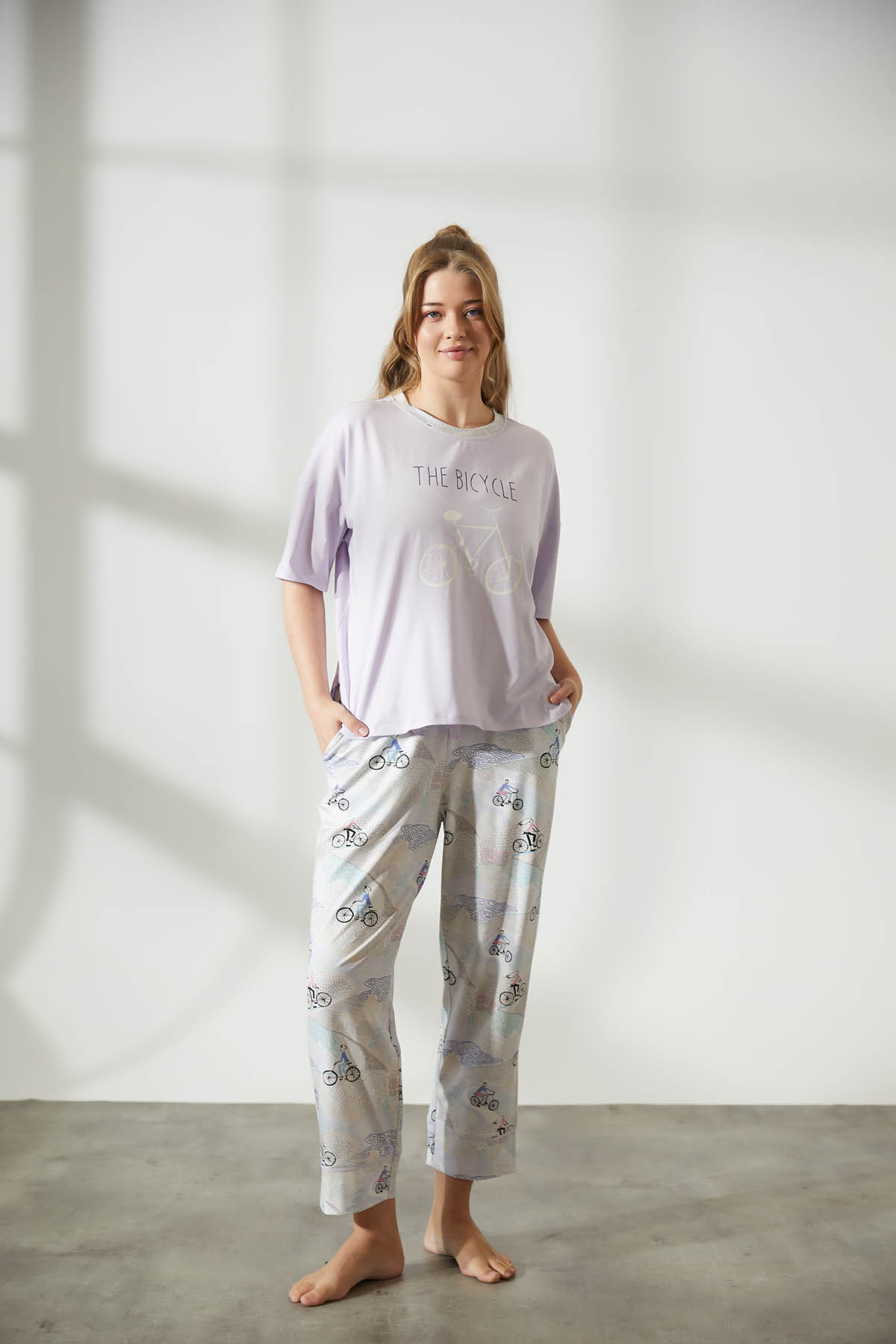 Kadın Plus Size Pamuklu Kısa Kollu Pijama Üstü