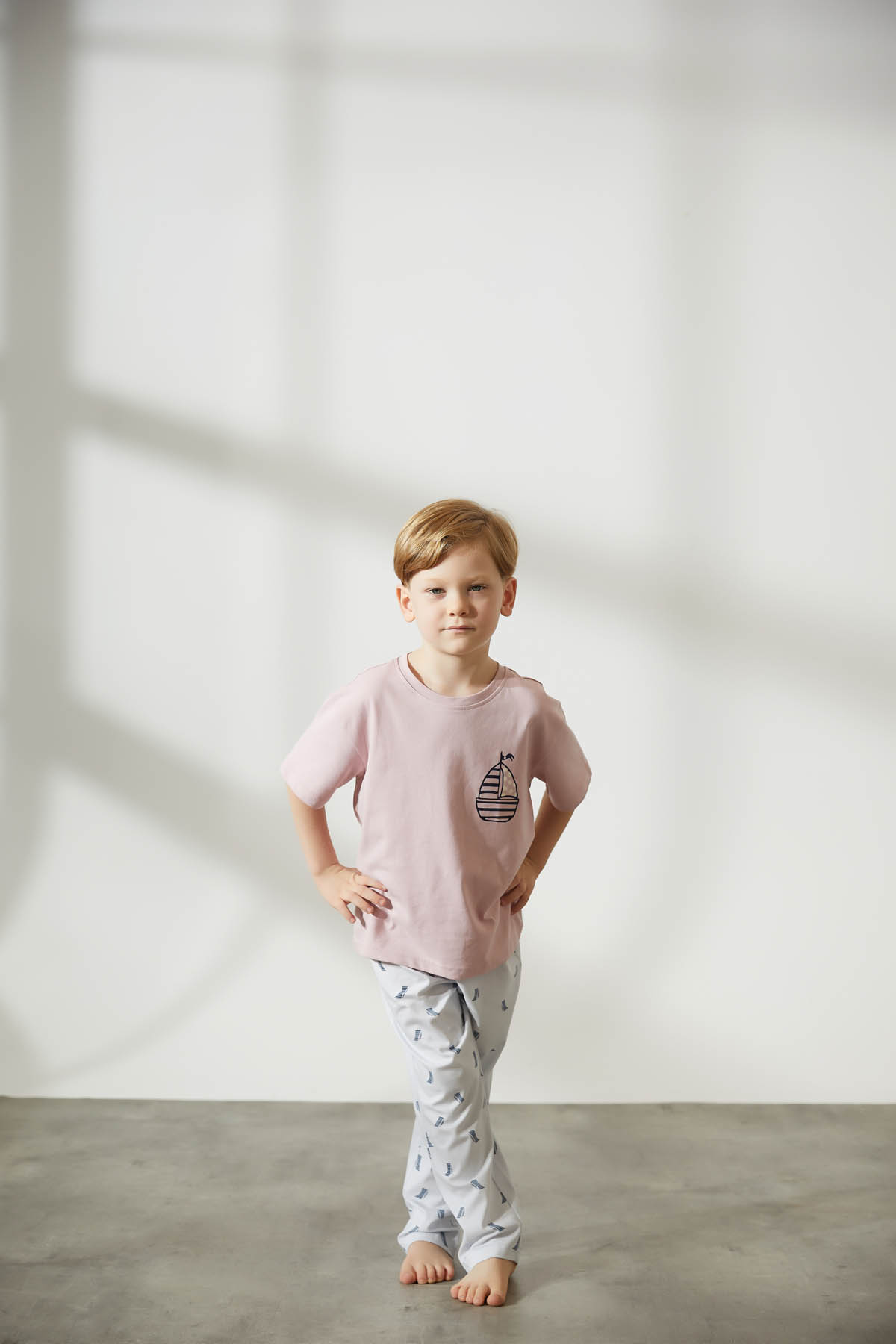 Erkek Çocuk Pamuklu Kısa Kollu Uzun Pijama Takımı