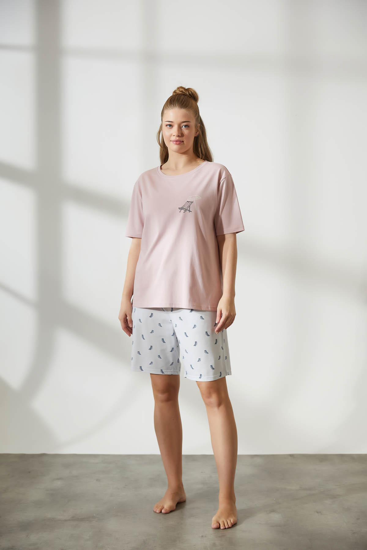 Kadın Plus Size Pamuklu Şortlu Pijama Takımı