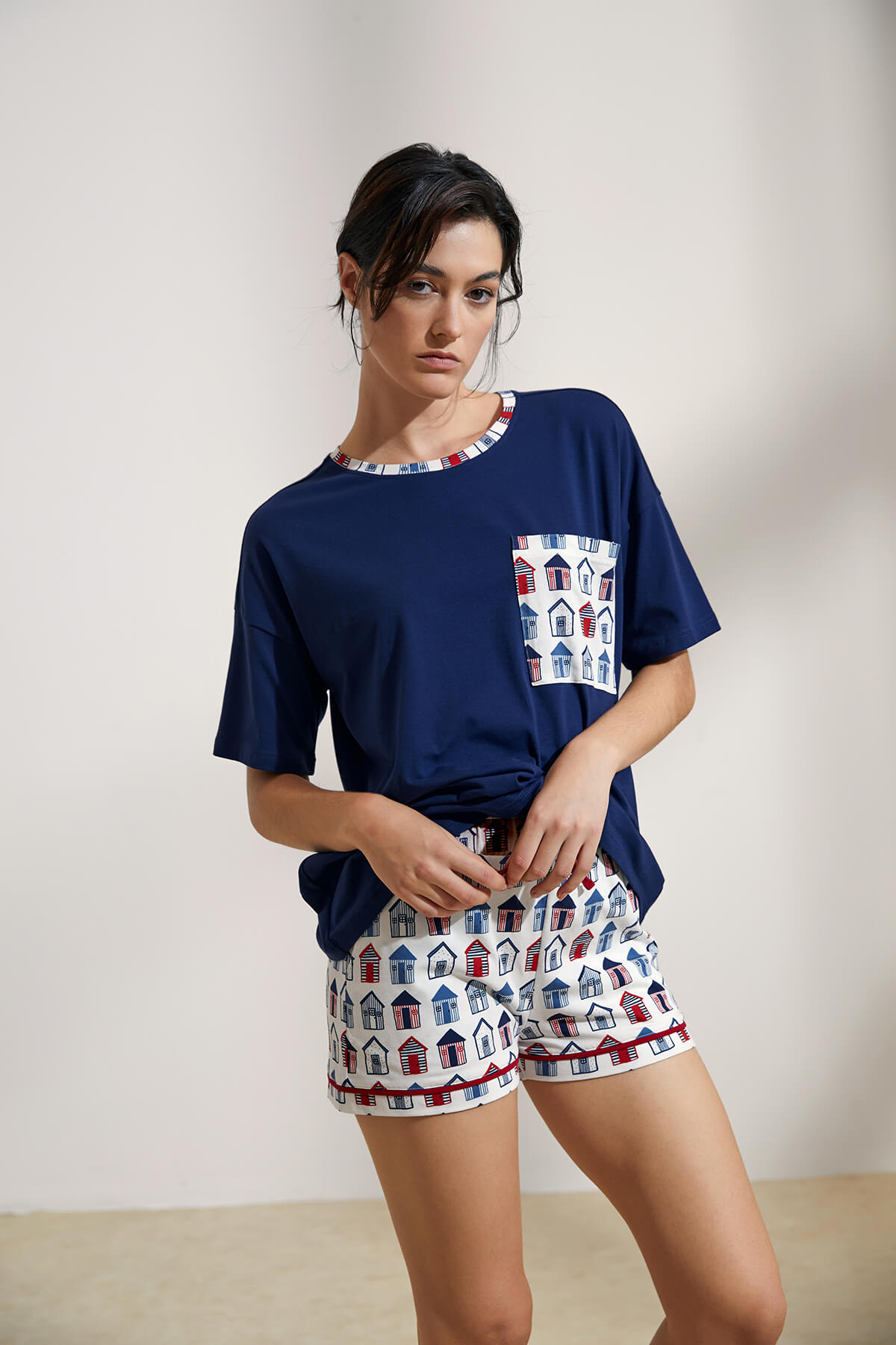 Kadın Pamuklu Kısa Kollu Pijama Üstü