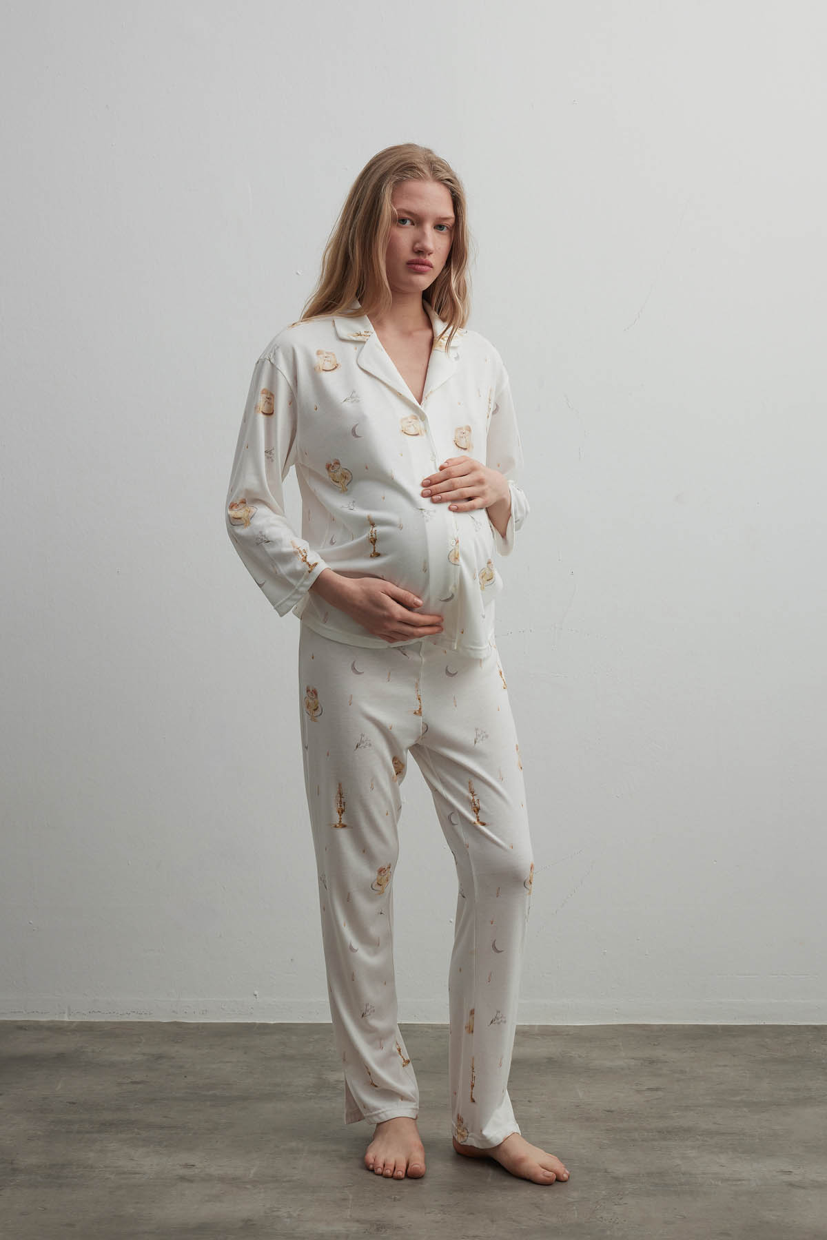 Hamile Pamuklu Uzun Kollu Gömlek Pijama Takımı