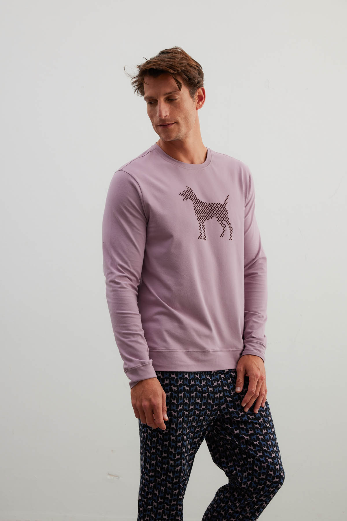 Erkek Pamuklu Uzun Kollu Pijama Üstü