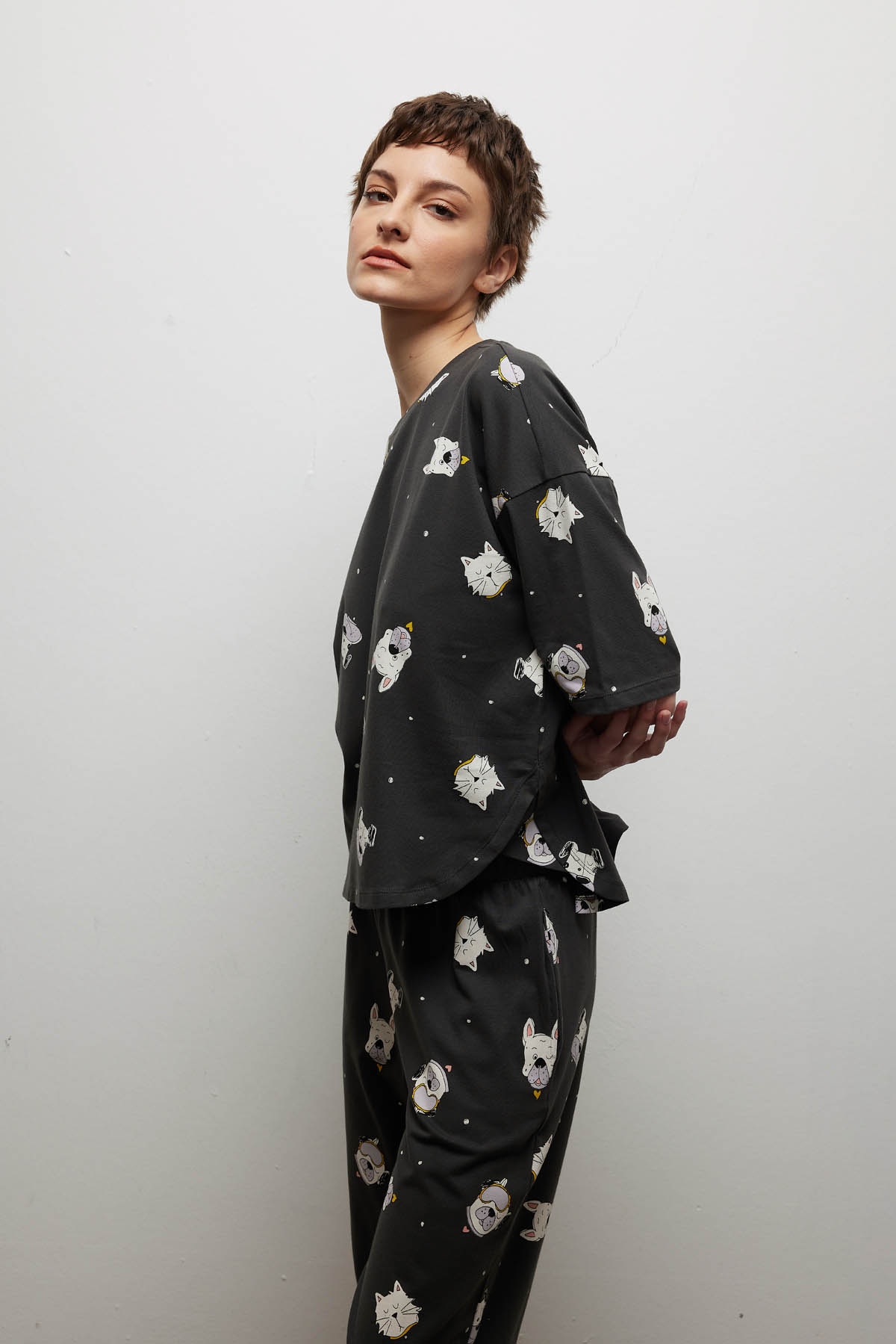 Kadın Pamuklu Kısa Kollu Pijama Üstü