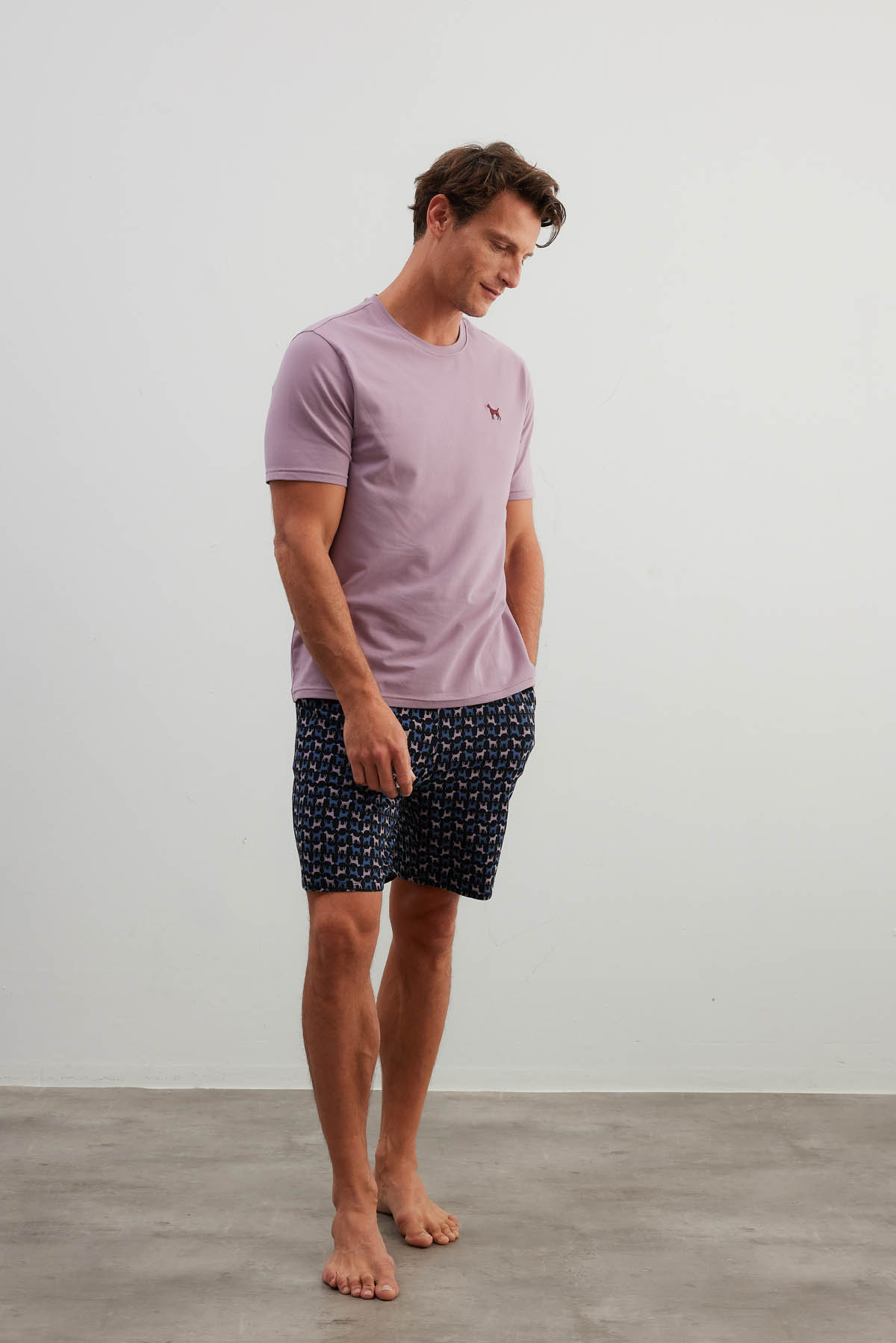 Erkek Pamuklu Kısa Kollu Şortlu Pijama Takımı