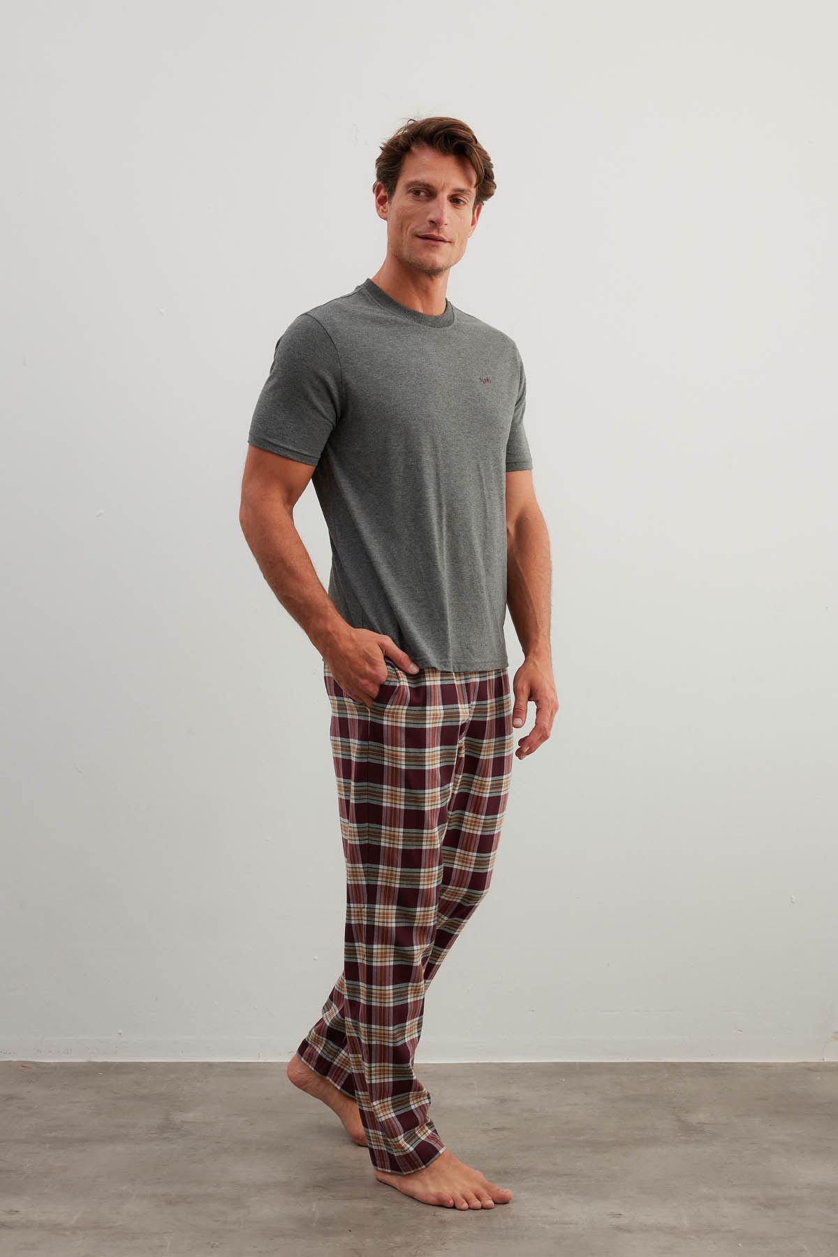 Erkek Pamuklu Kısa Kollu Pijama Üstü